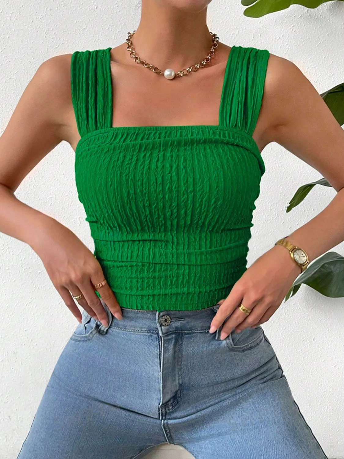 🌼 Textured Square Neck Wide Strap Tank 🌼