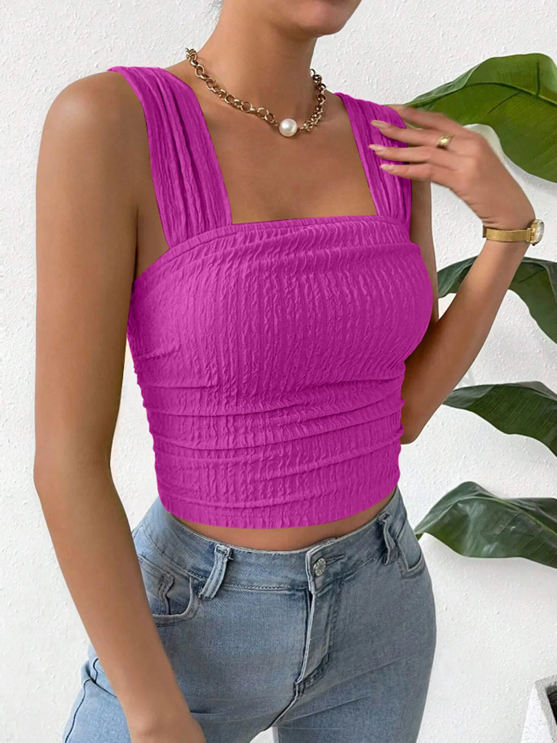 🌼 Textured Square Neck Wide Strap Tank 🌼