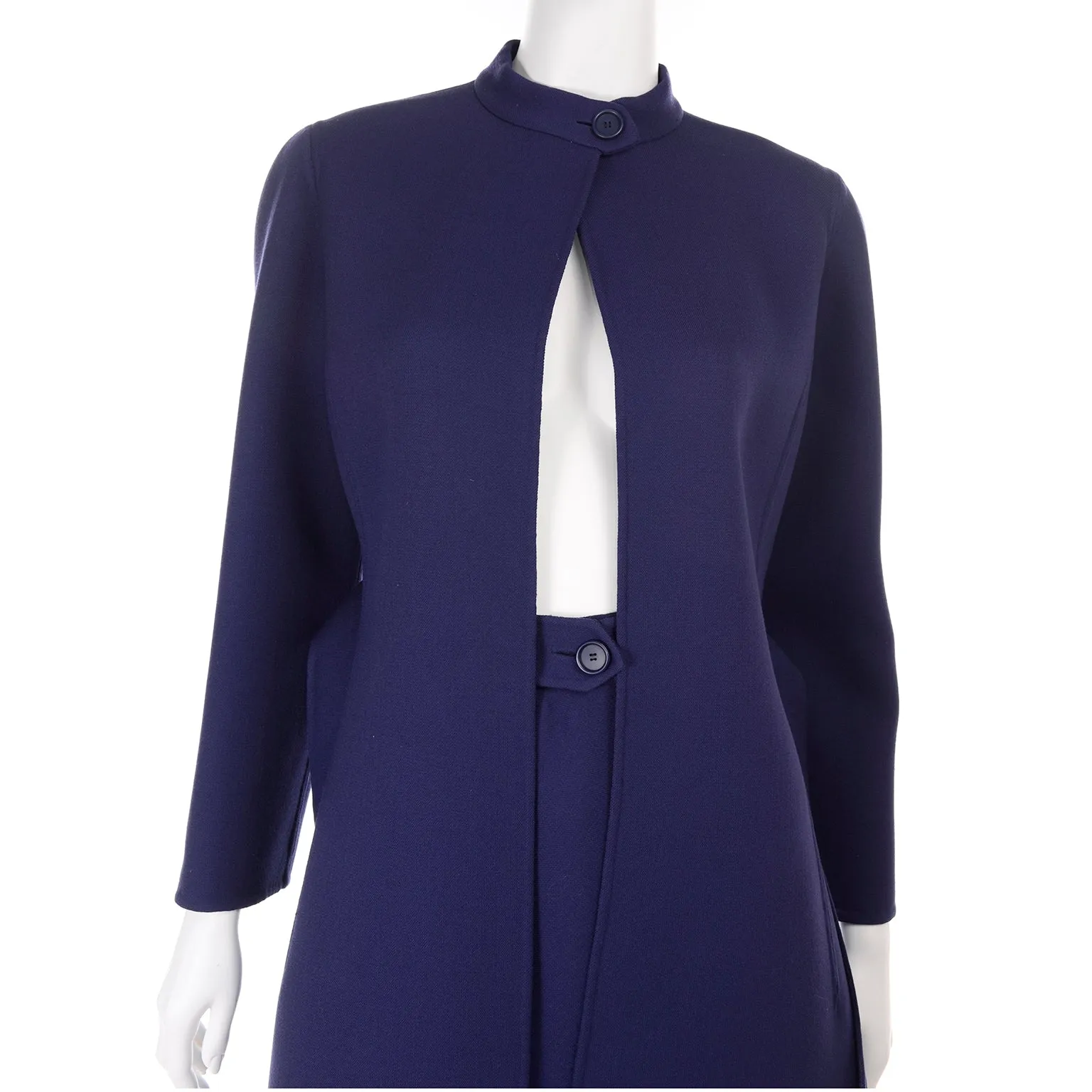 1976 Vintage Geoffrey Beene Minimalist Royal Blue Coat And Skirt Ensemble