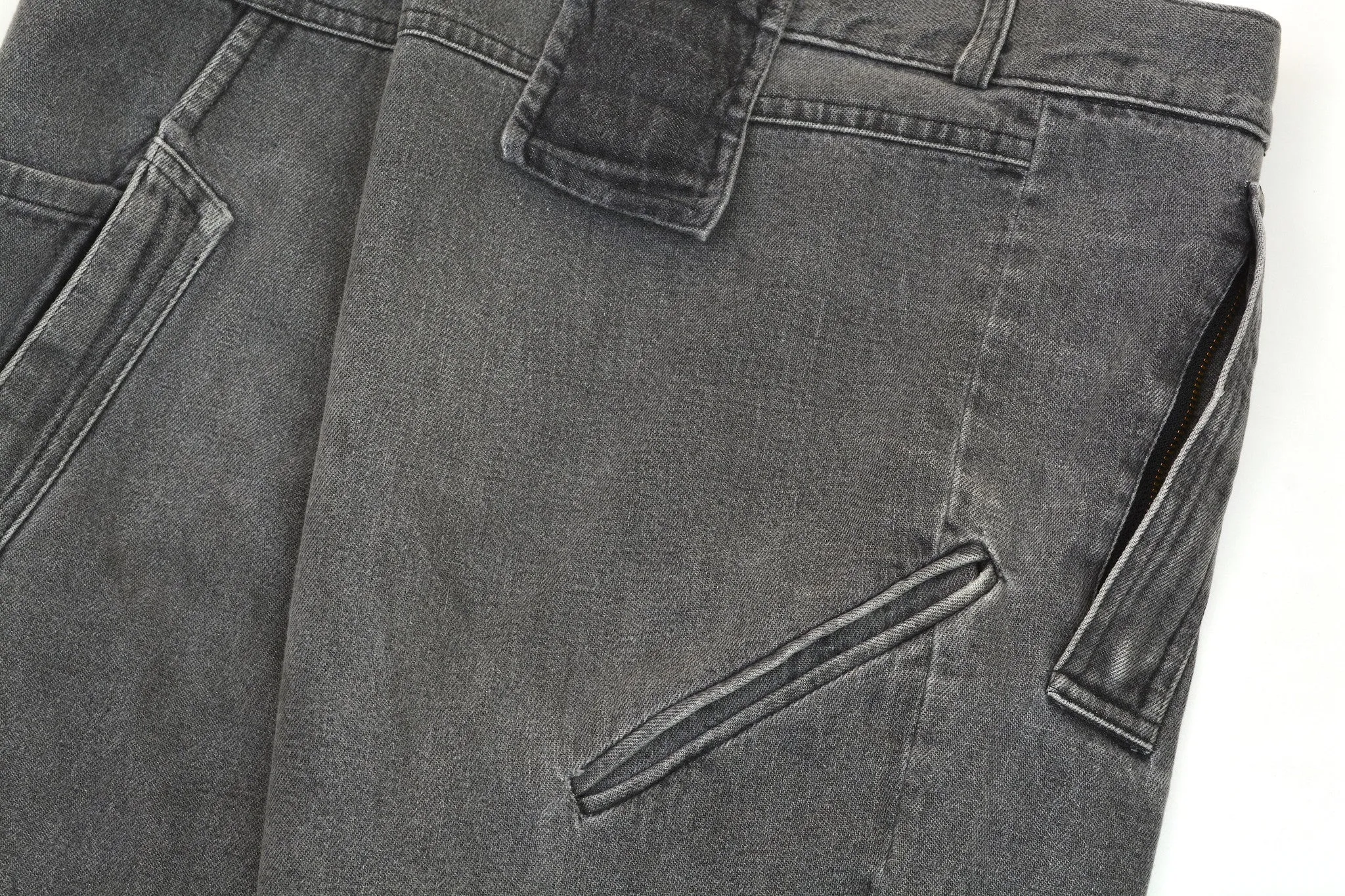 2005 Acid Washed Denim Asymmetric Spiral Jeans with Pocket Details