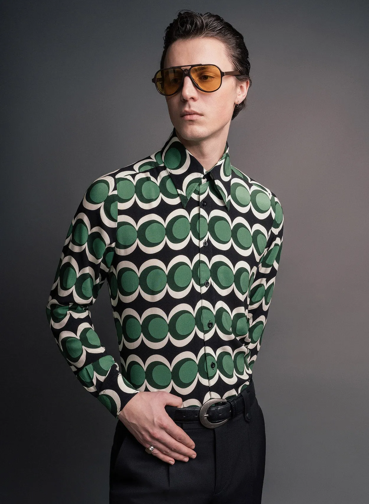 60s Geometric Green Long Sleeve Shirt