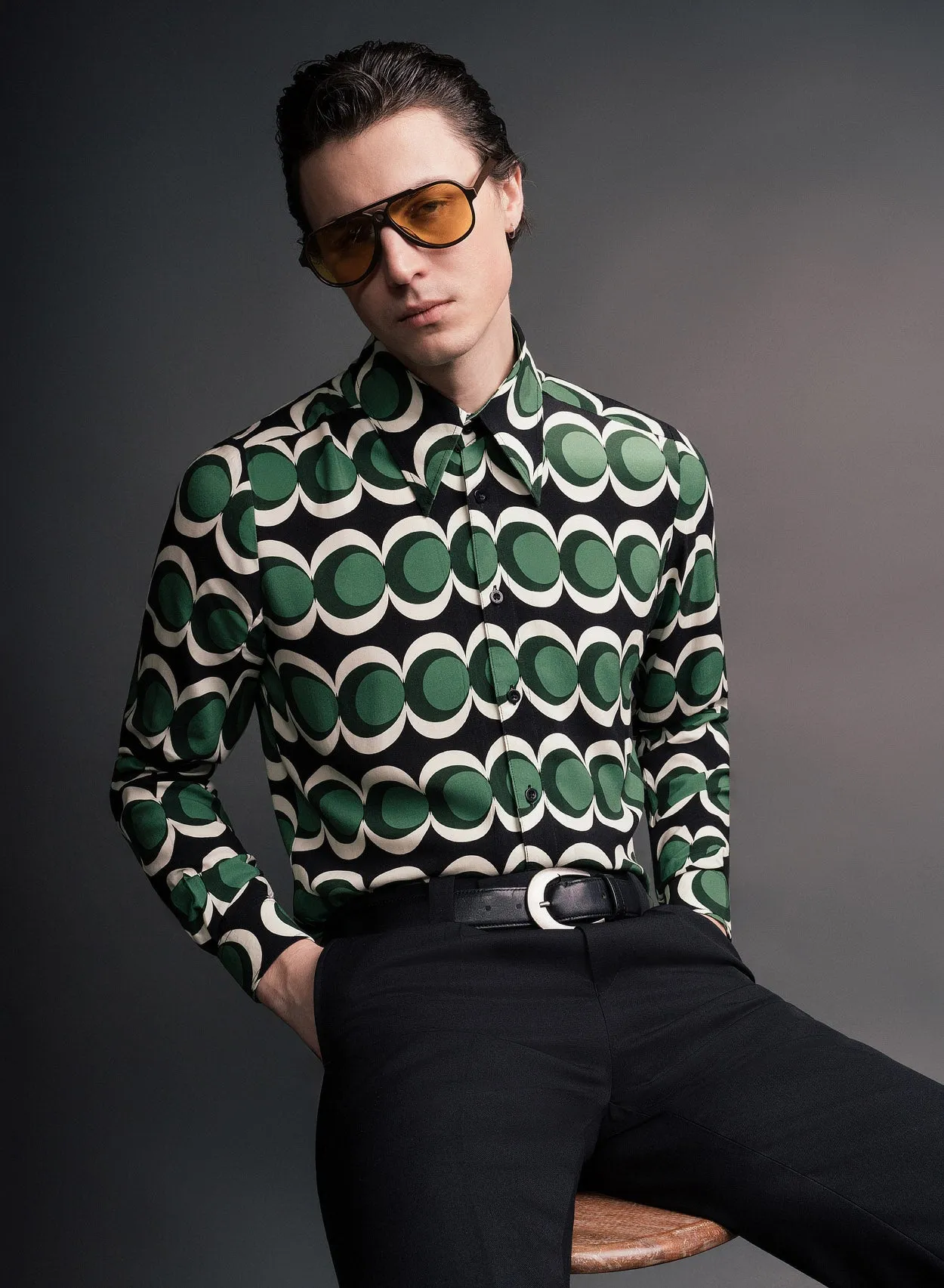 60s Geometric Green Long Sleeve Shirt