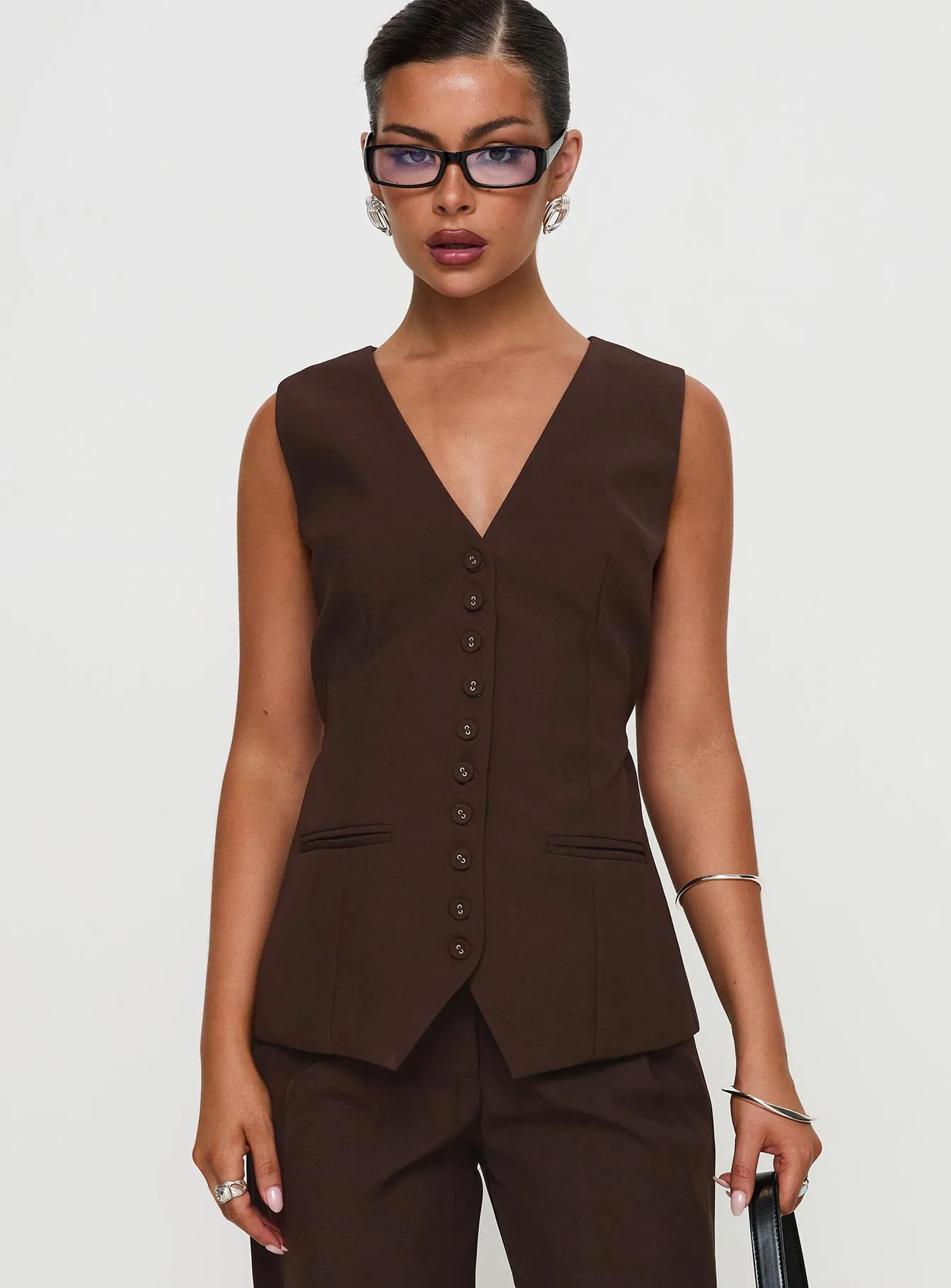 Ambient Longline Button Up Top Chocolate