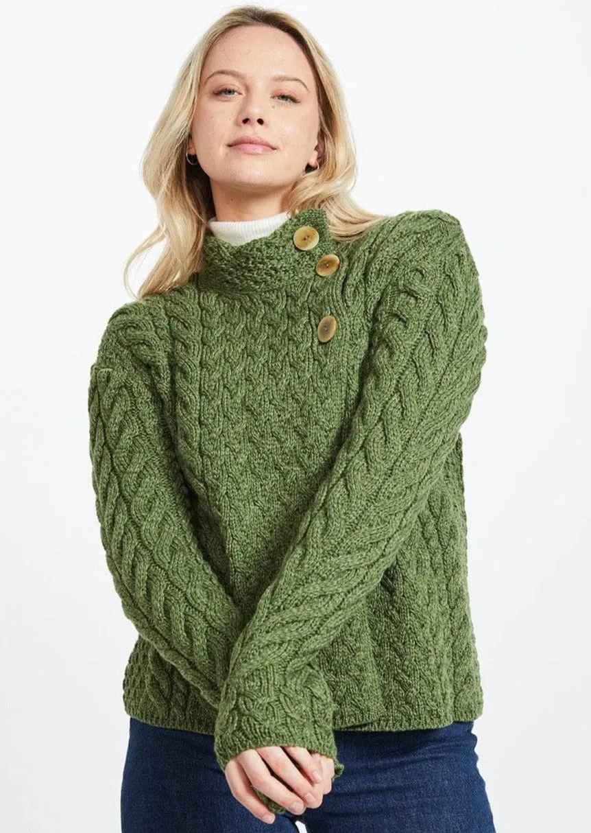 Aran 3 Buttons Trellis Cardigan | Green