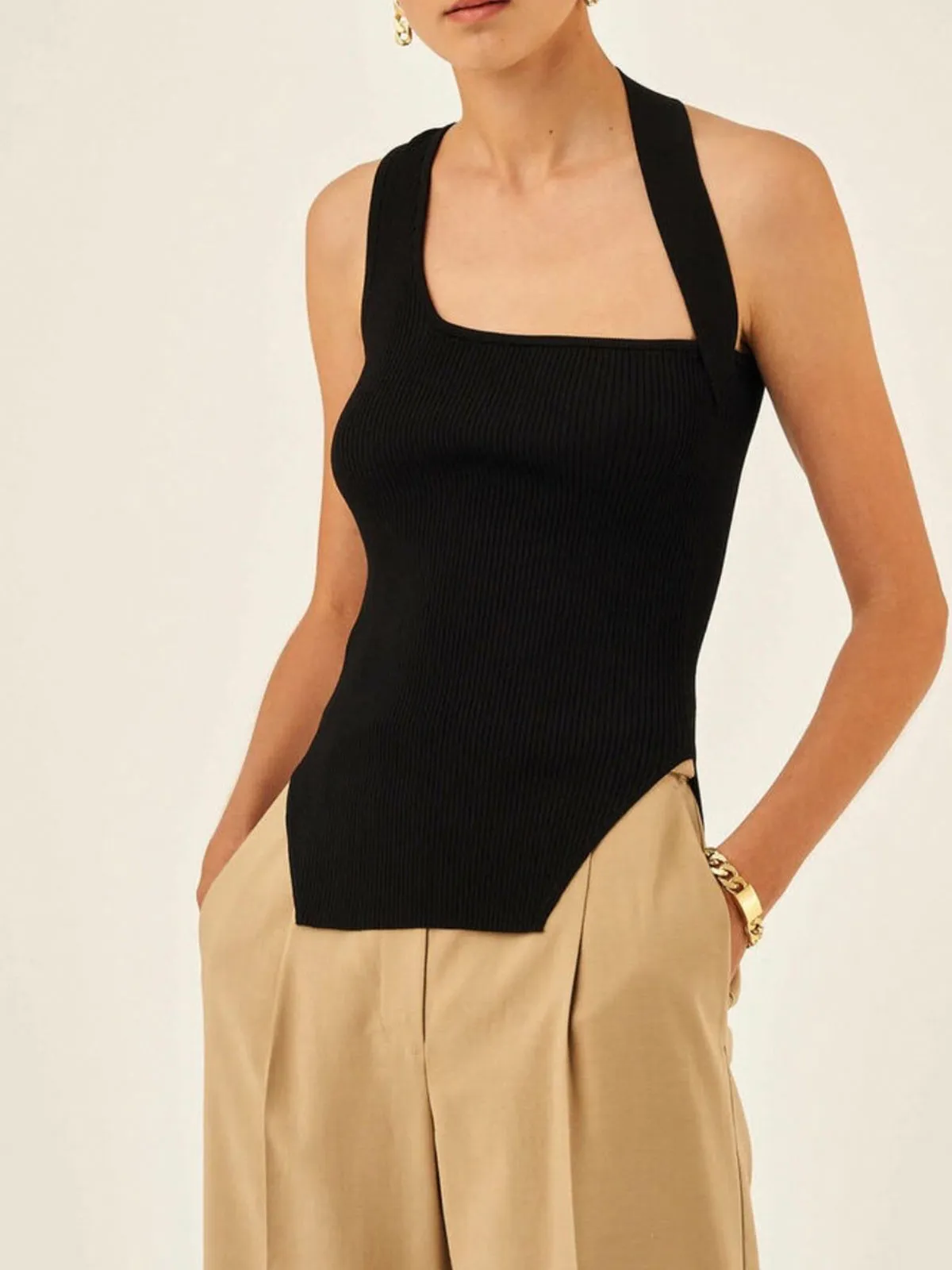 Asymmetrical Halter Graceful Rib Vest