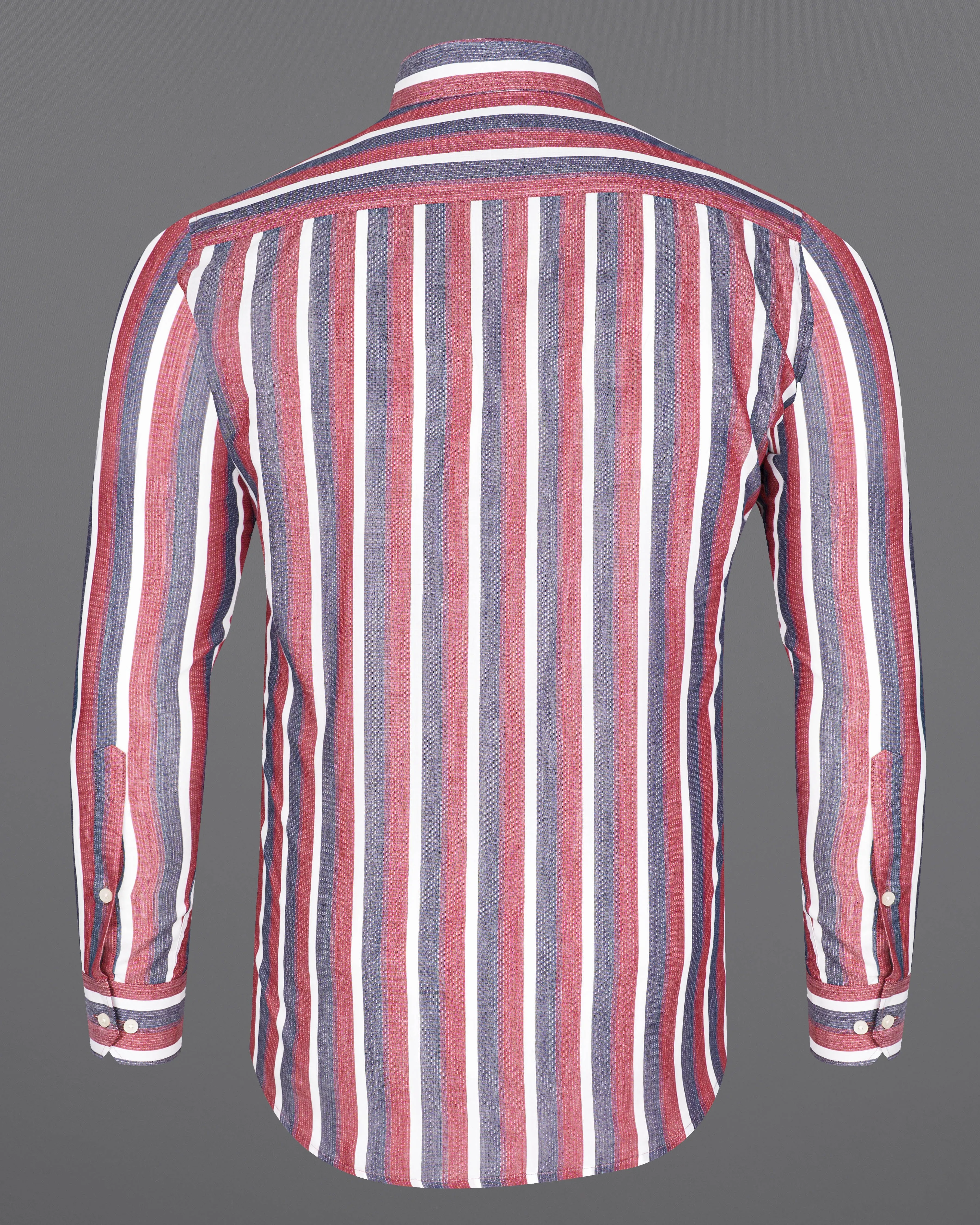 Bashful Pink with Shuttle Gray Striped Dobby Textured Premium Giza Cotton Shirt