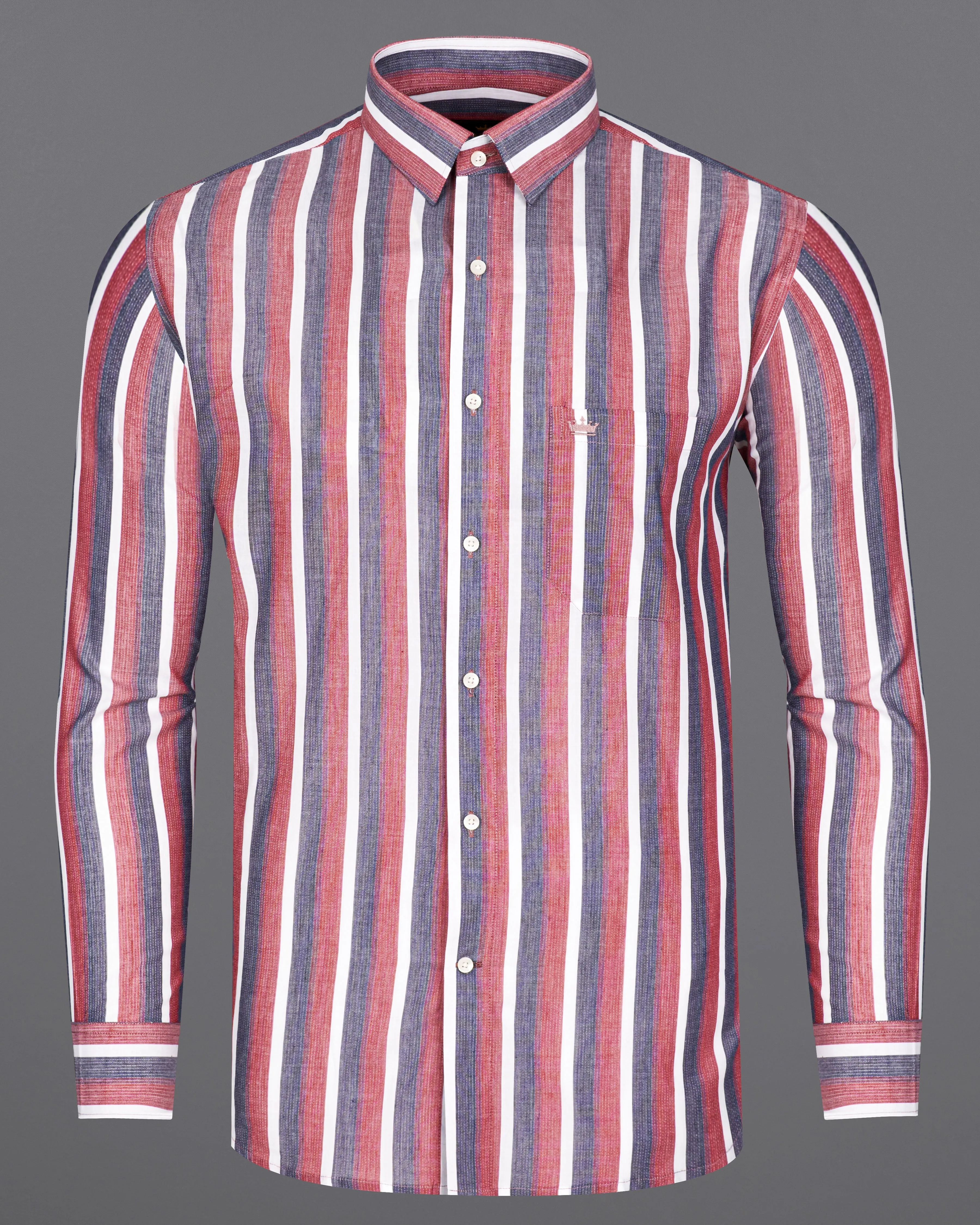 Bashful Pink with Shuttle Gray Striped Dobby Textured Premium Giza Cotton Shirt