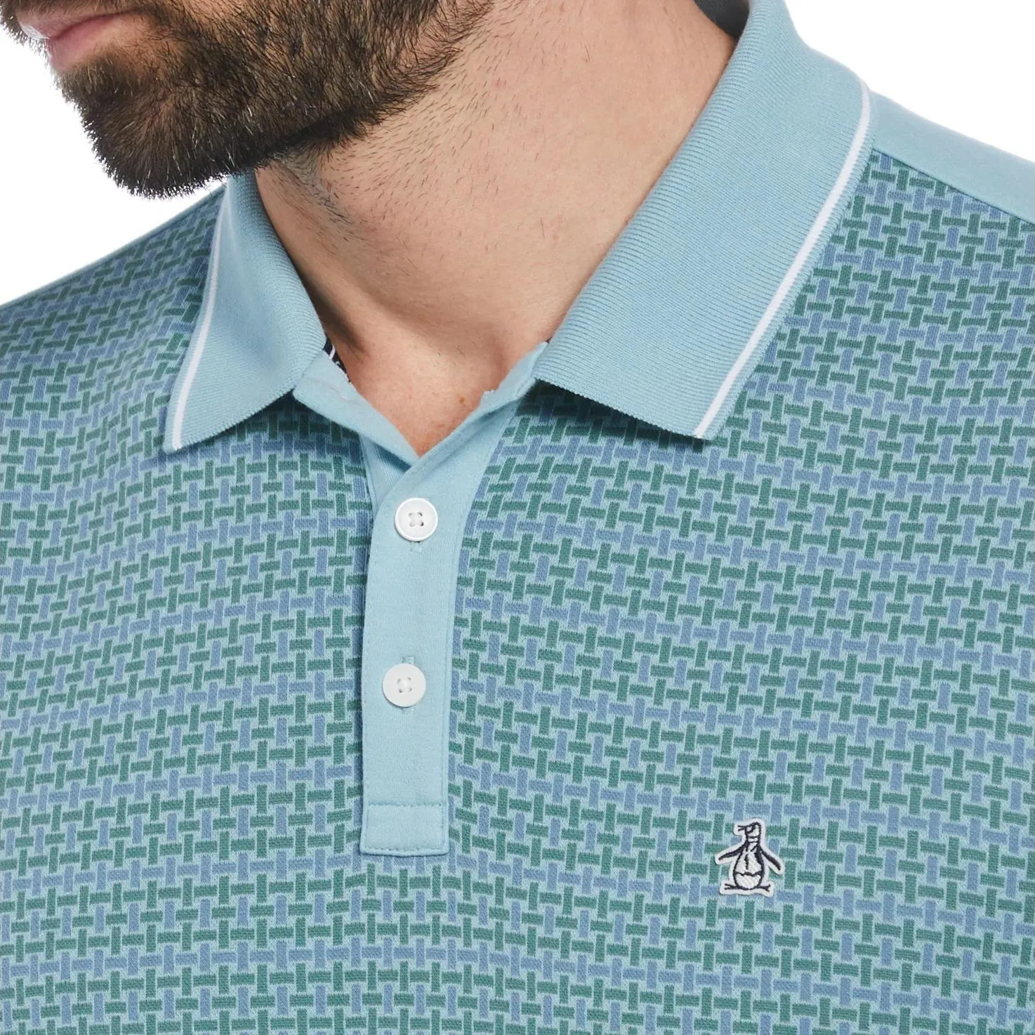 Basketweave Cotton Jacquard Polo Tourmaline Blue - SS24