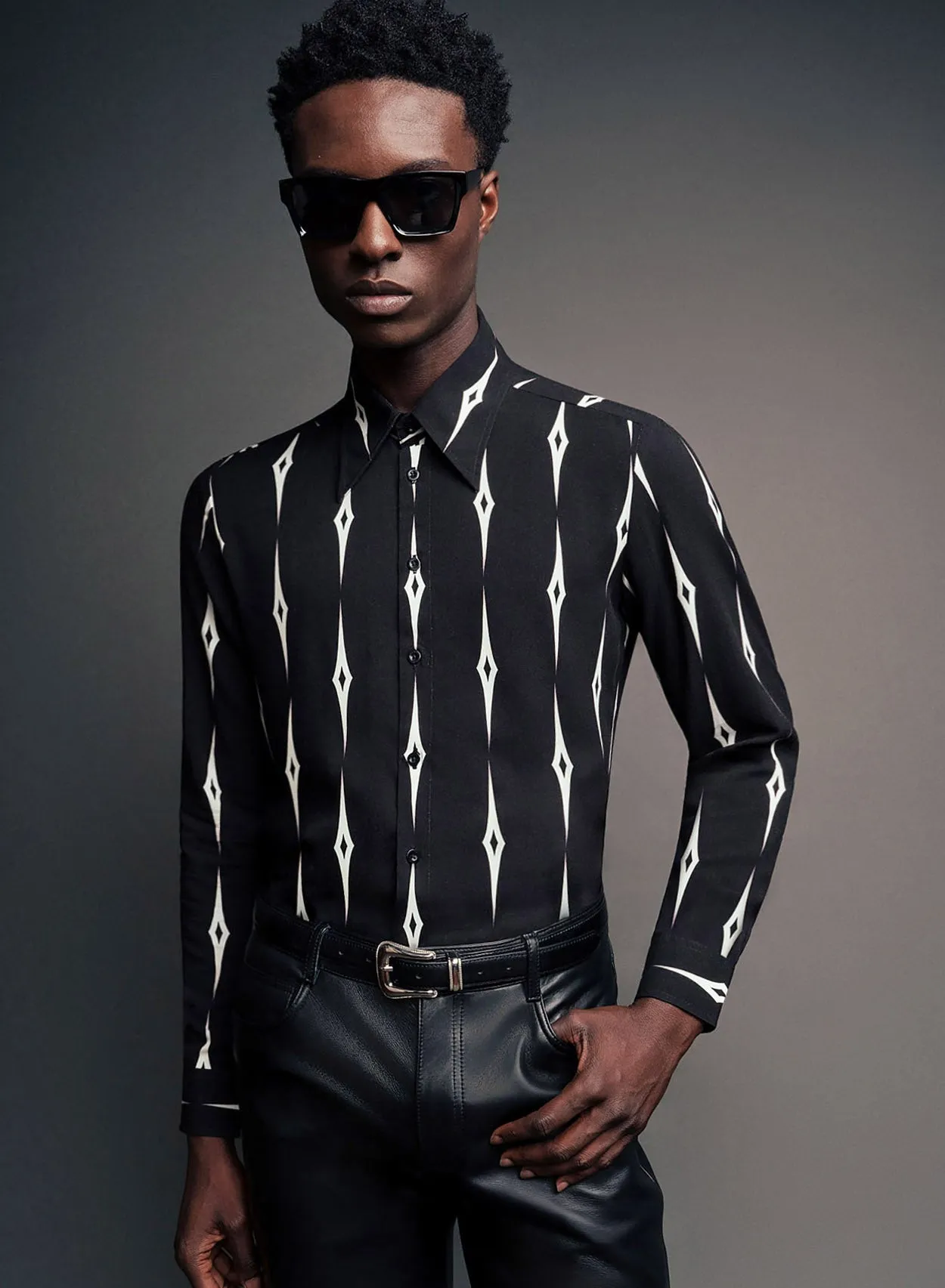 Black Diamond Geometric Viscose Shirt