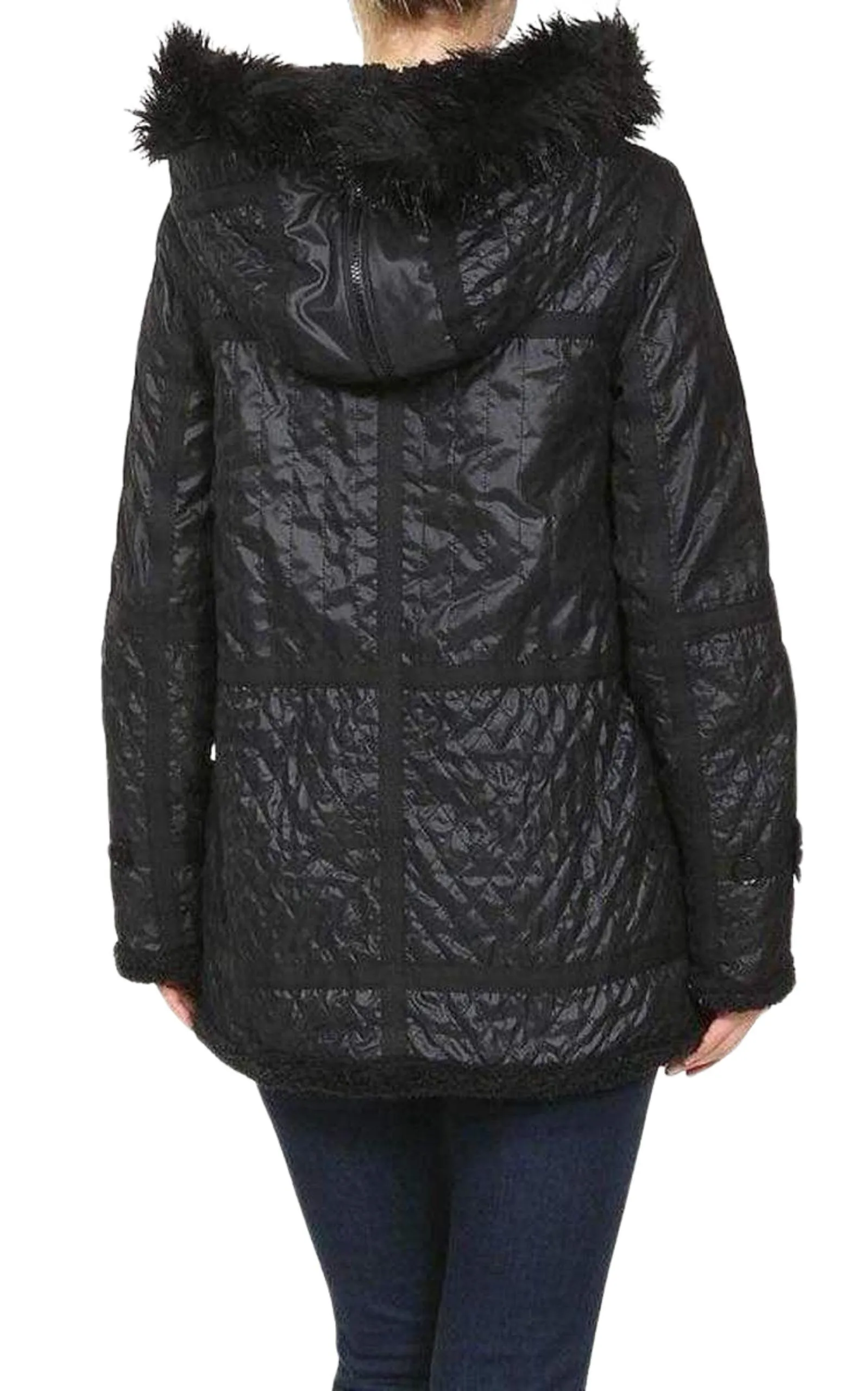 Black Genova Quilted Distressed Coat