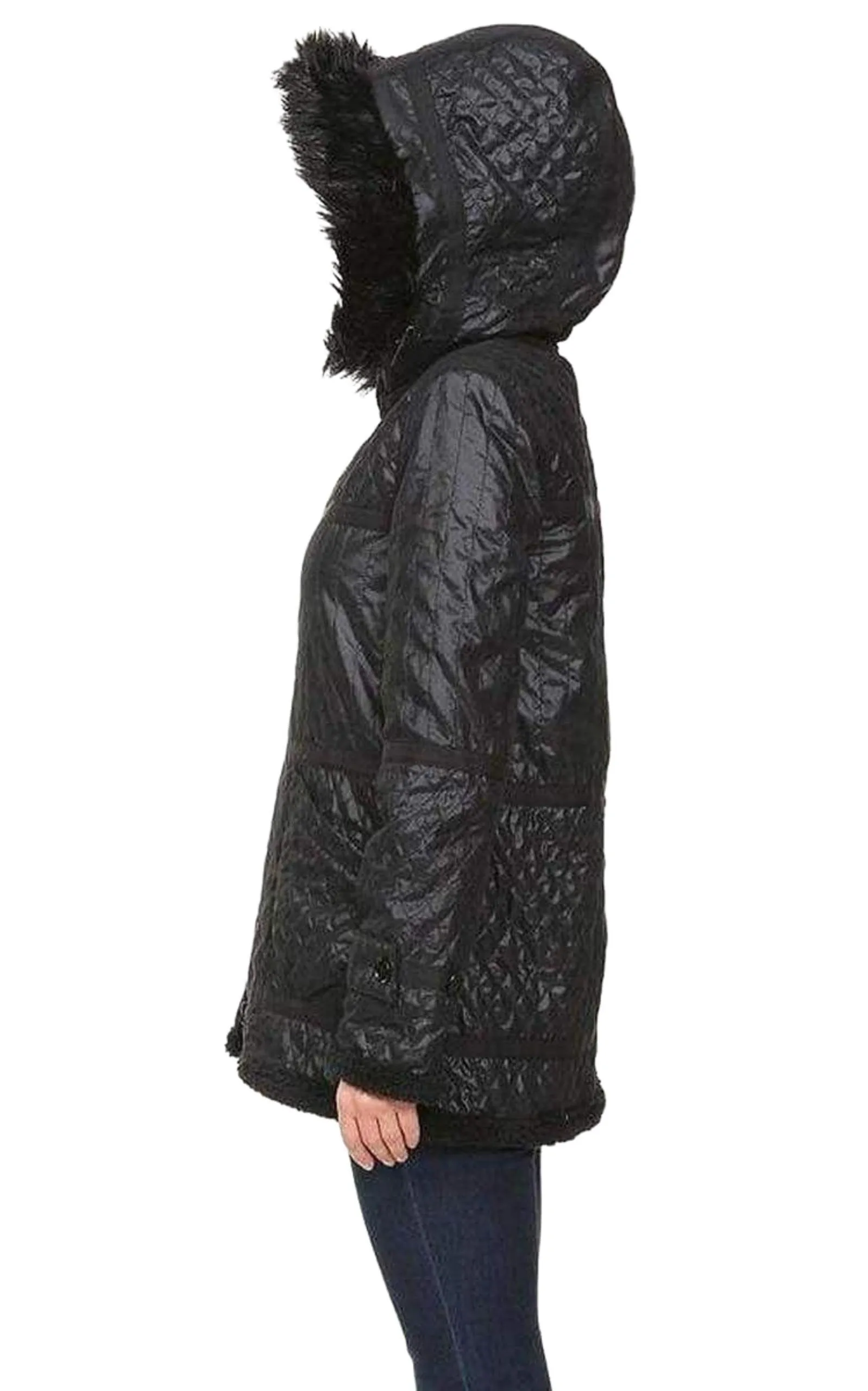 Black Genova Quilted Distressed Coat