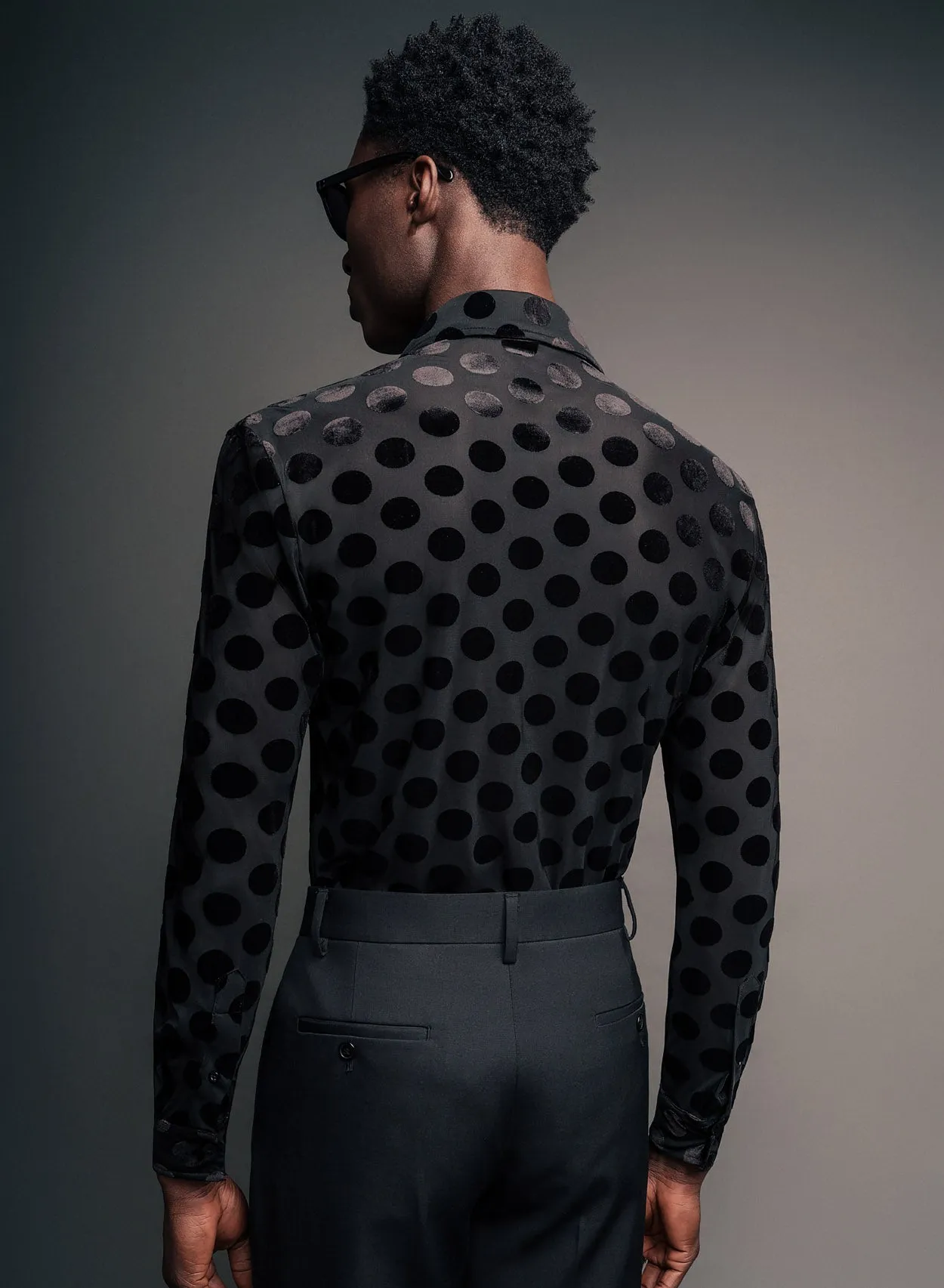 Black Polka Dot Dagger Collar Velvet Shirt