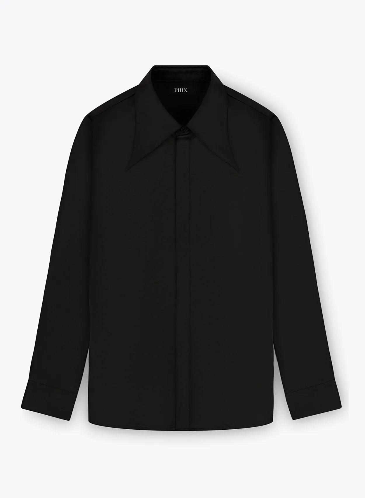 Black Satin Oversize Dagger Collar Shirt