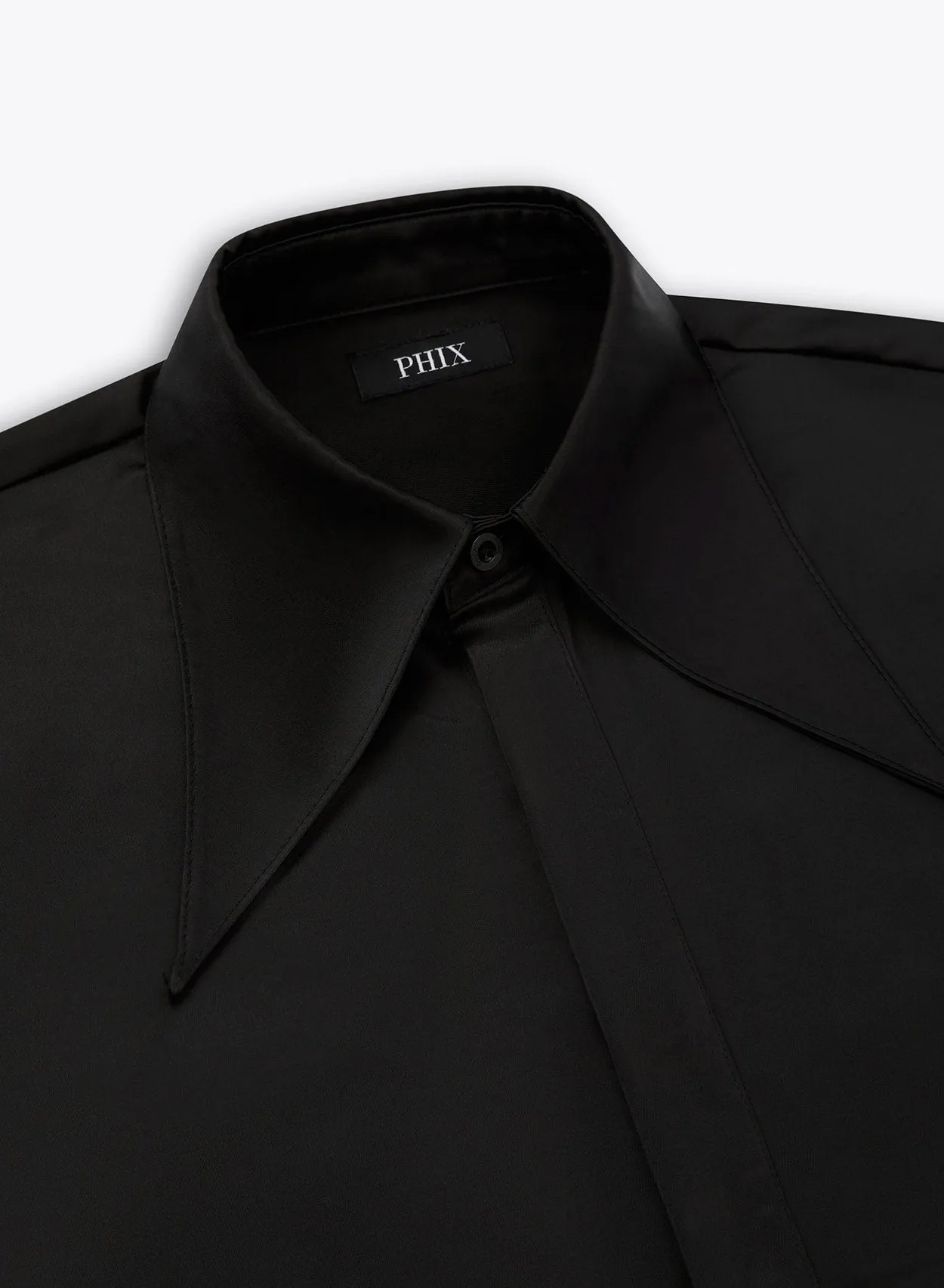 Black Satin Oversize Dagger Collar Shirt