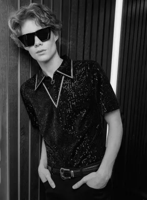 Black Sequin Carnaby Polo Shirt