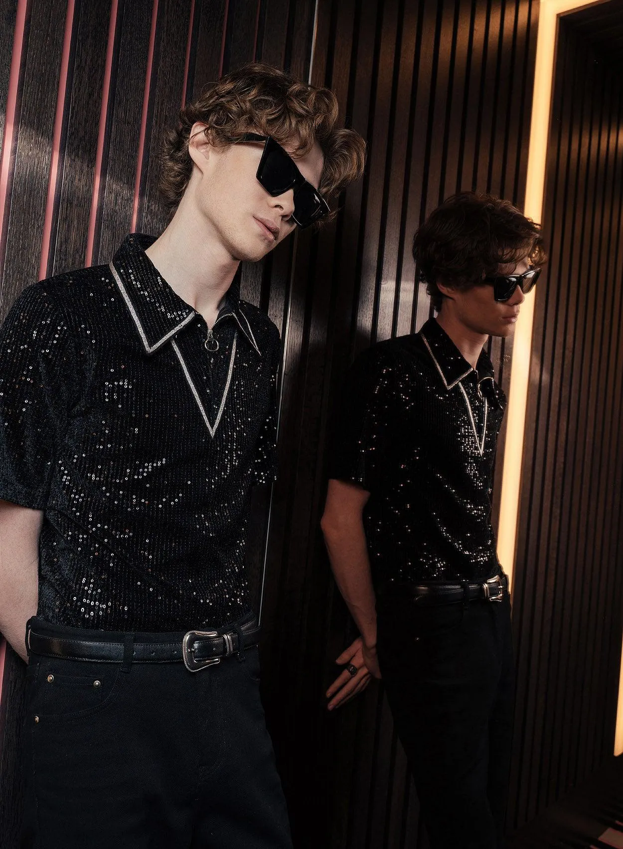 Black Sequin Carnaby Polo Shirt