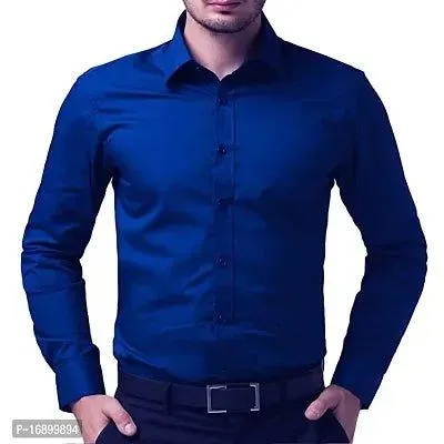 Blue Cotton Blend Solid Casual Shirts For Men