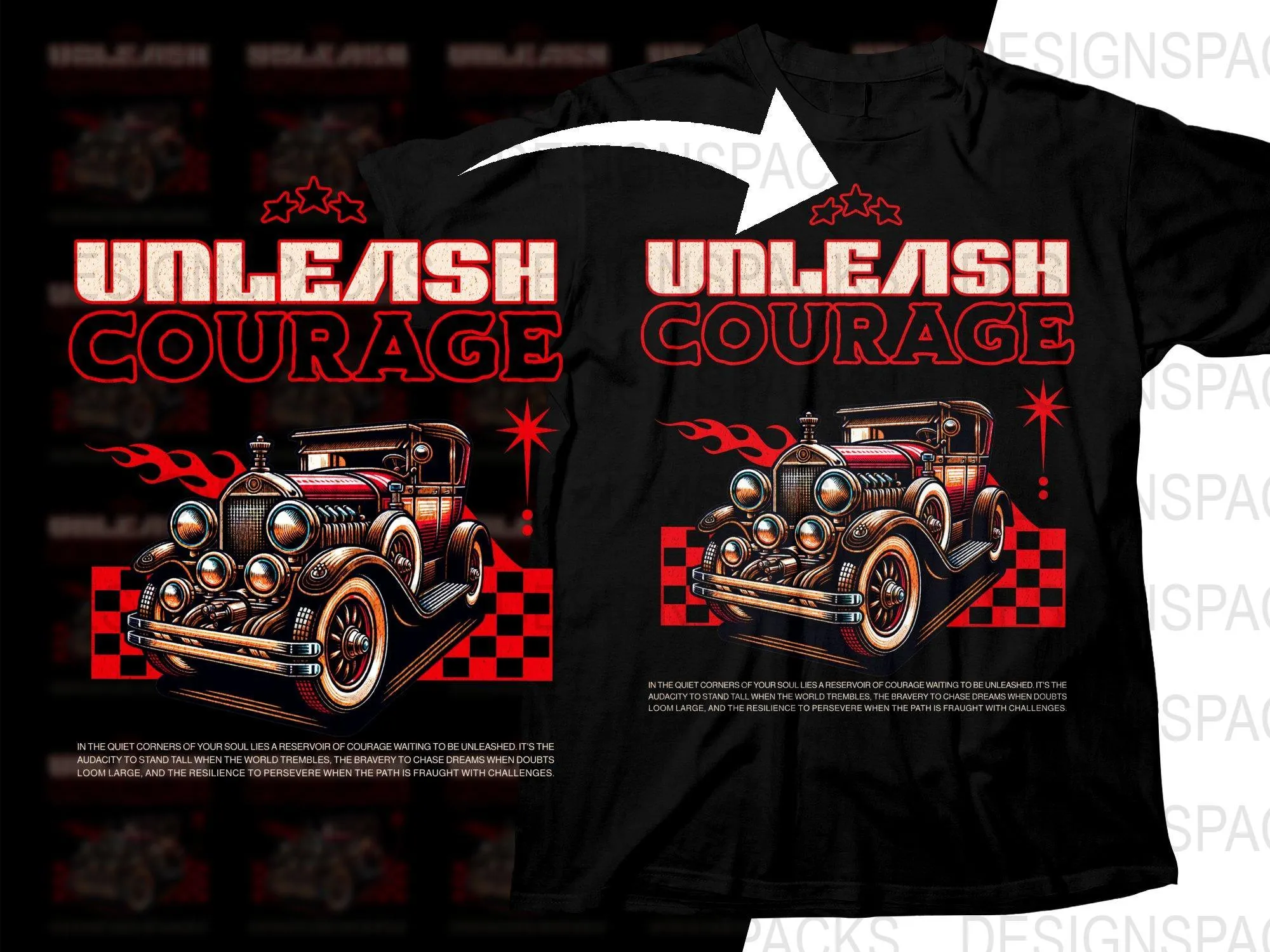 Bold Retro Car Graphic Unleash Courage Png Digital Download