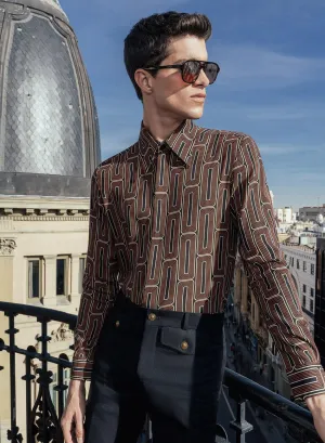 Brown 70's Geometric Viscose Shirt