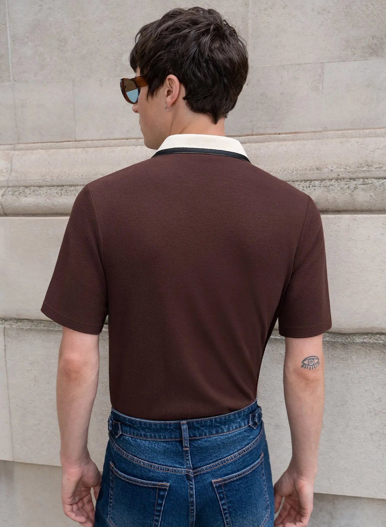 Brown Carnaby Circle Zip Cotton Polo Shirt