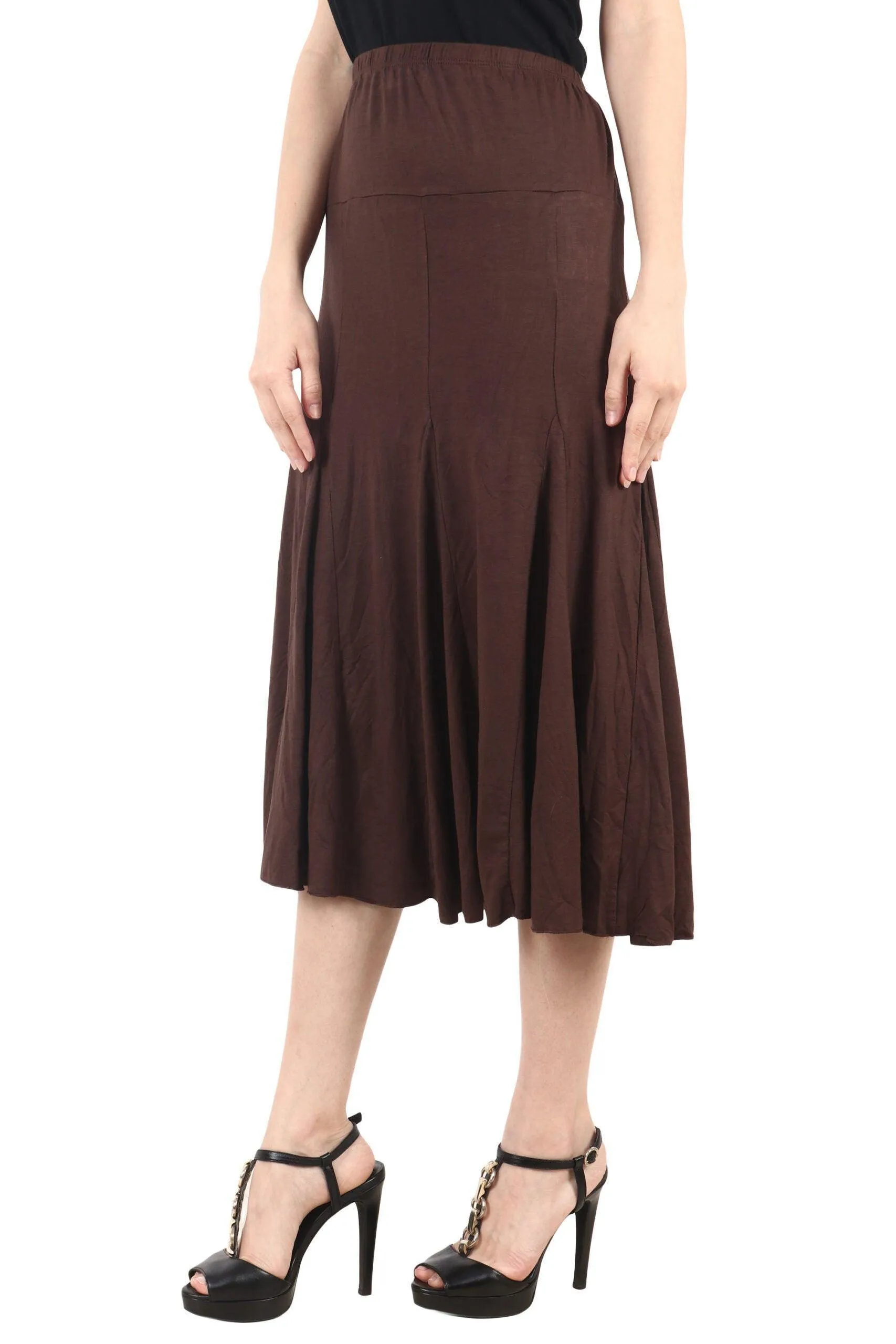 Brown Solid Skirt with Frill