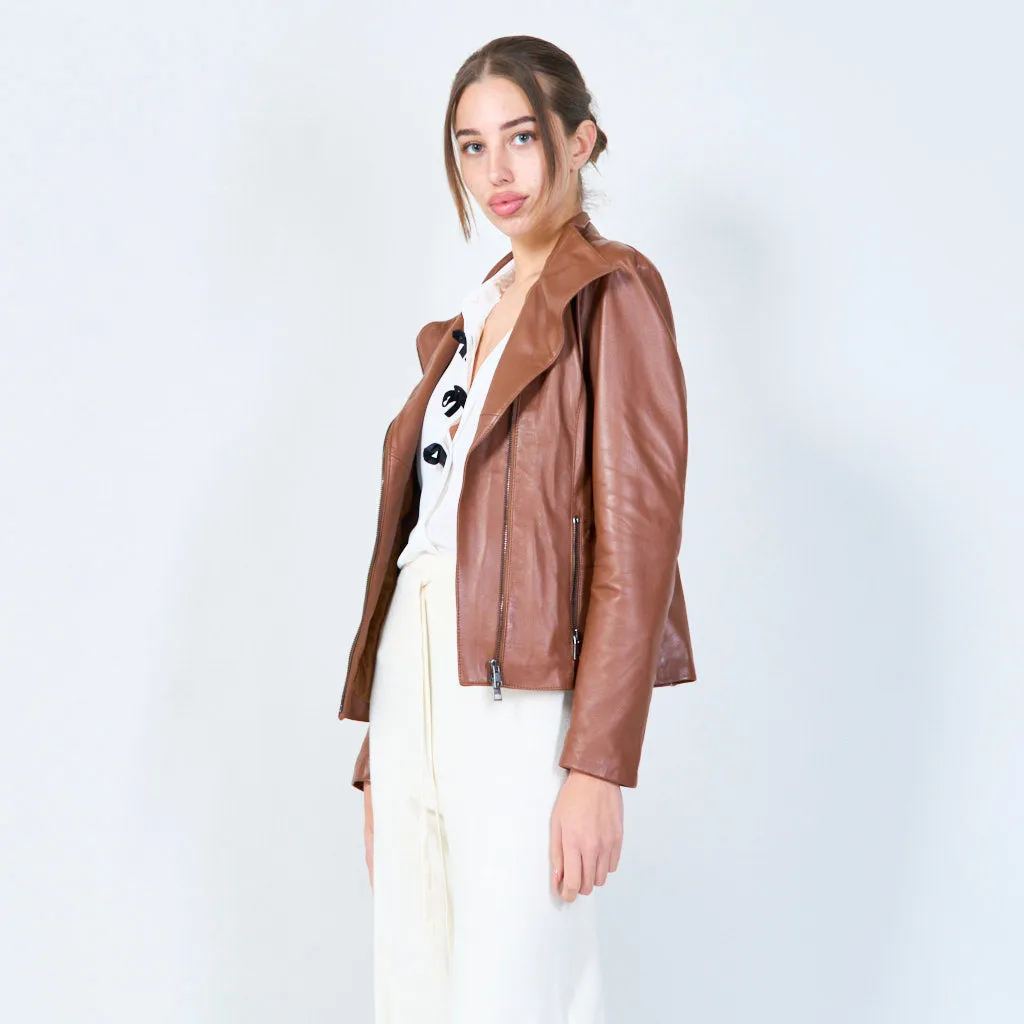 Classic high-neck leather jacket wholesale