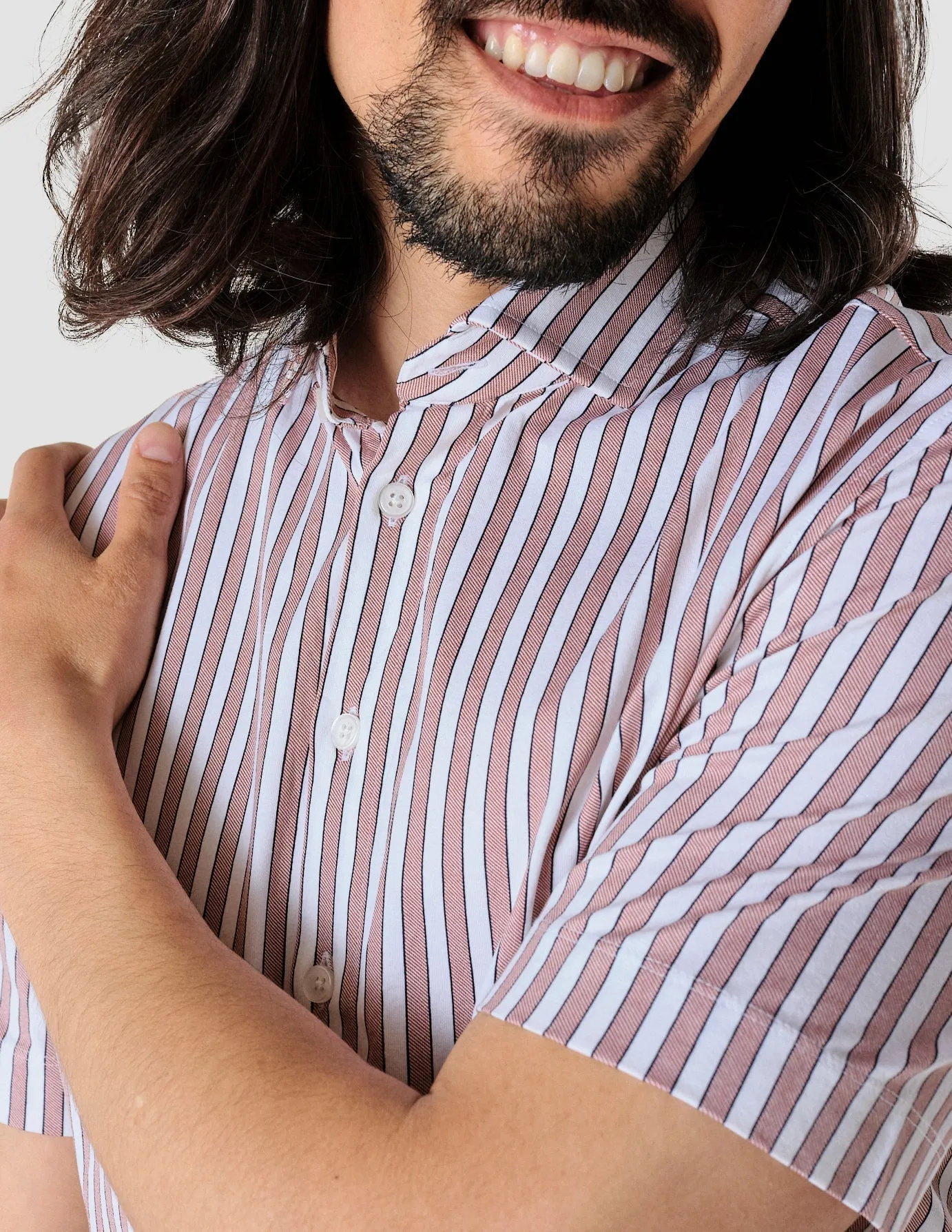 Classic Short-Sleeved Twill Shirt Mahogany Stripes