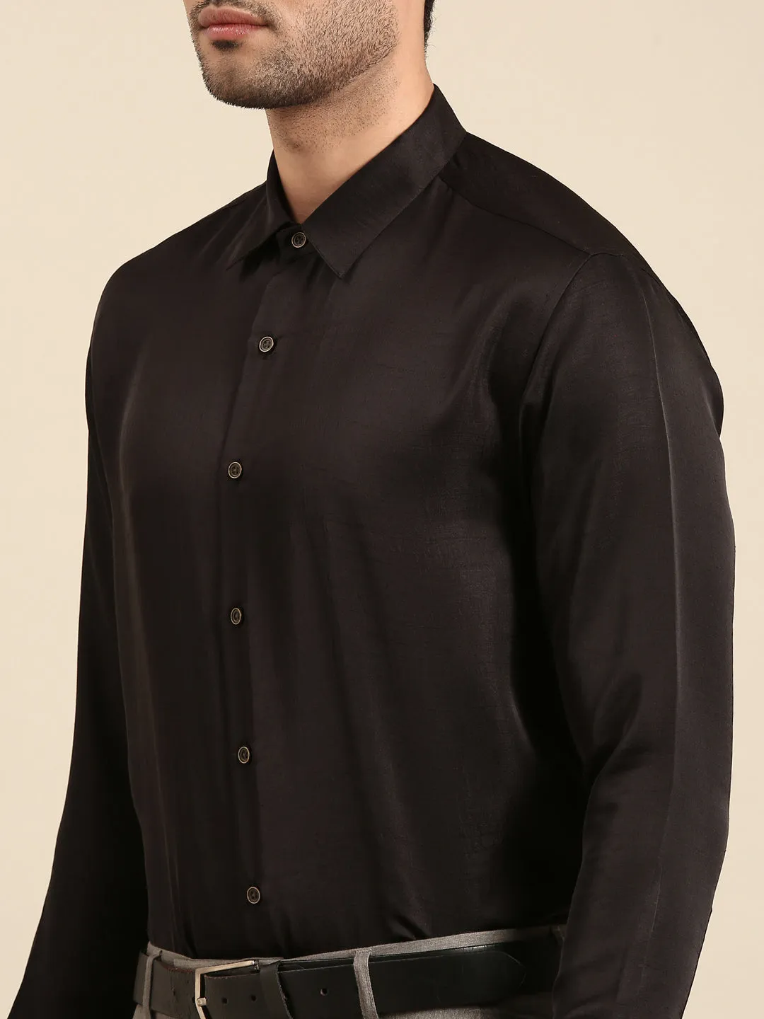 Classic Silk Cotton Black Shirt - MM0878