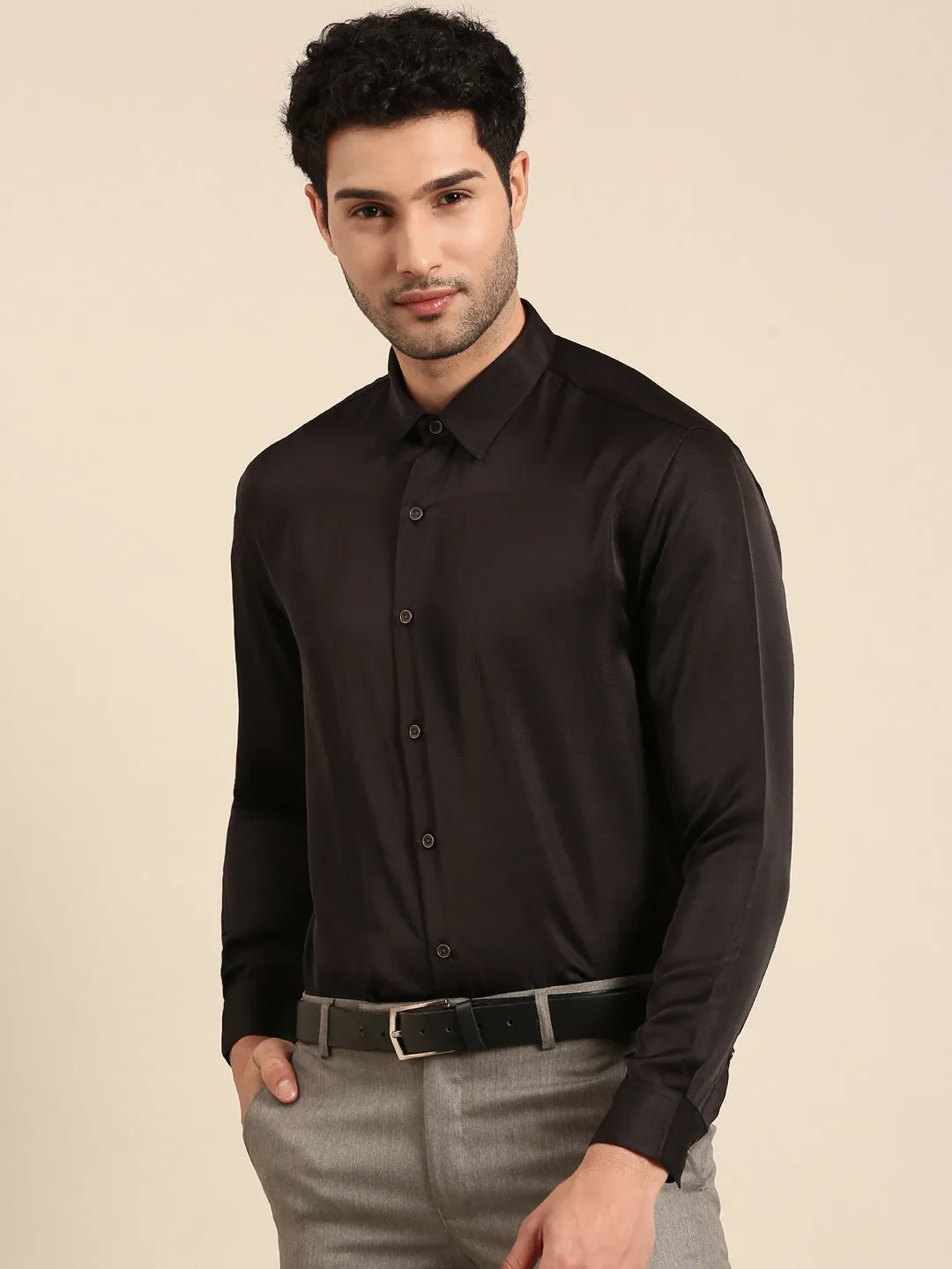 Classic Silk Cotton Black Shirt - MM0878