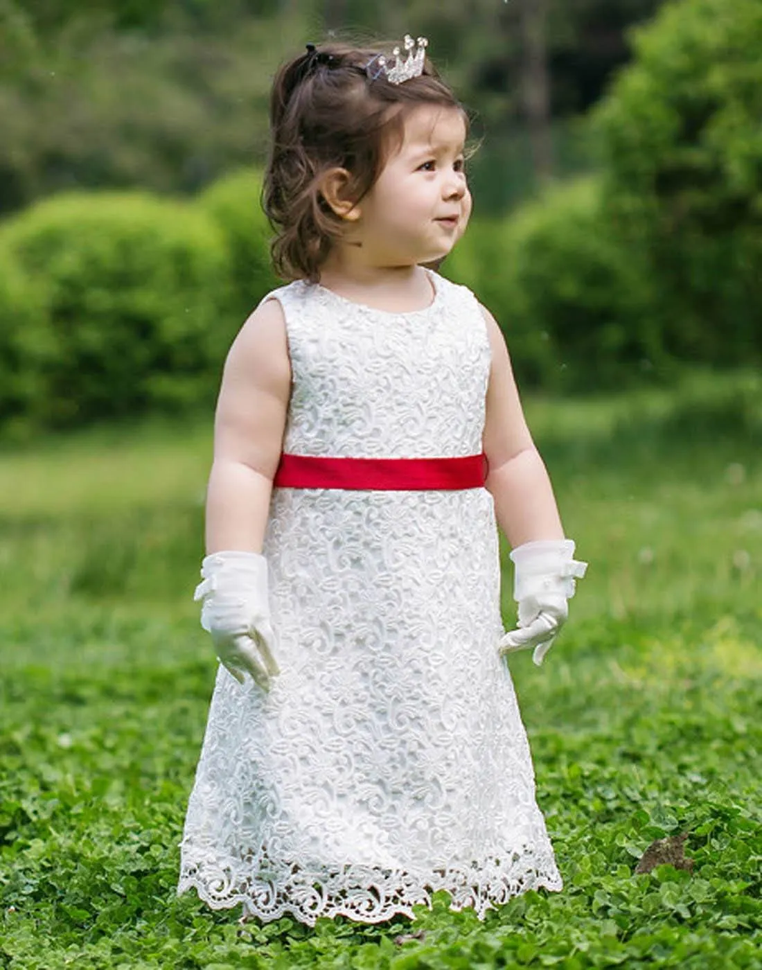 Classic White Floral Net Flower Girl Dress - White