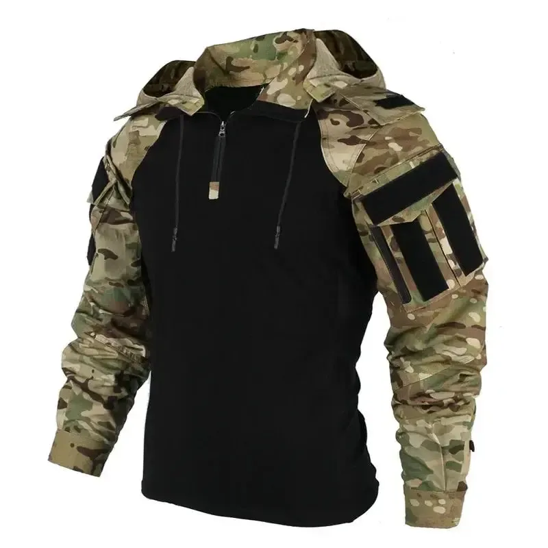 Combat Shirt Hoodies Wear resistant Tops Men Airsoft Tactical Shirts Long Sleeve Paintball Camping Hunting Clothing