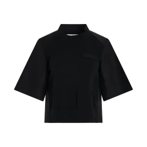 Cotton Gabardine x Knit Pullover in Black