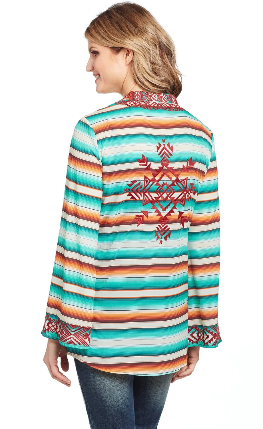 Cowgirl Up Womens Multi-Color Nylon Open Front Sweater