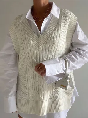 Cream Cable Graceful Knit Sweater Vest