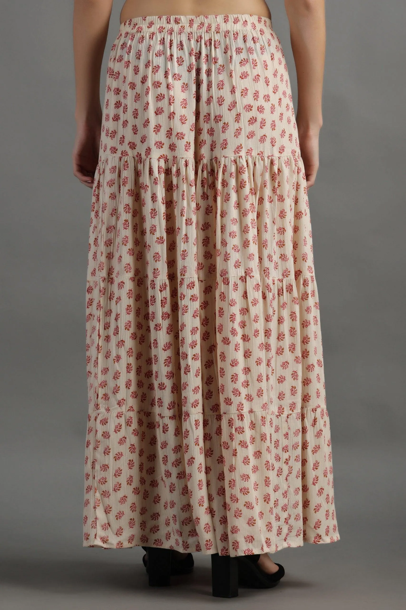 Cream Floral Printed Skirt