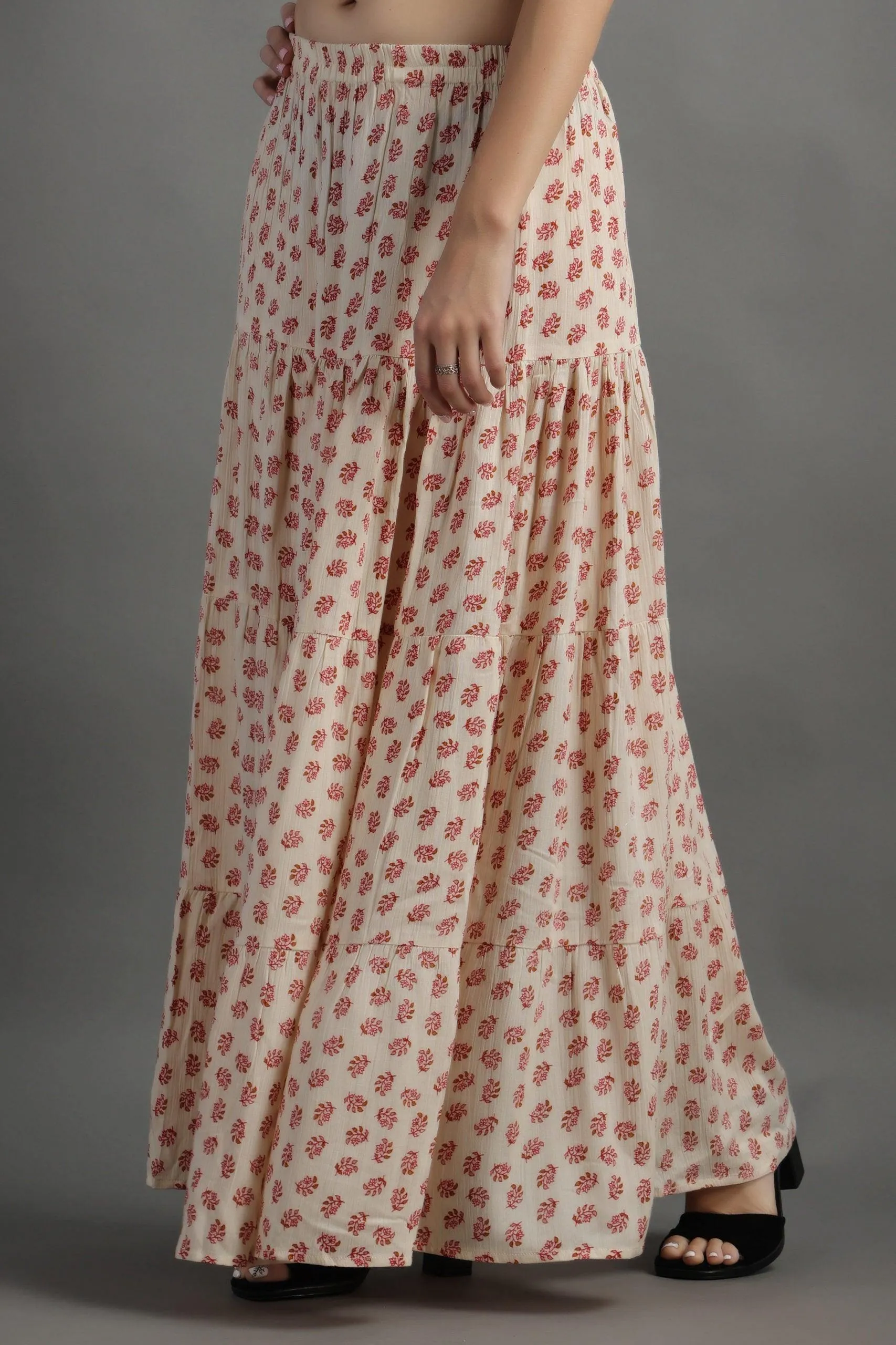 Cream Floral Printed Skirt