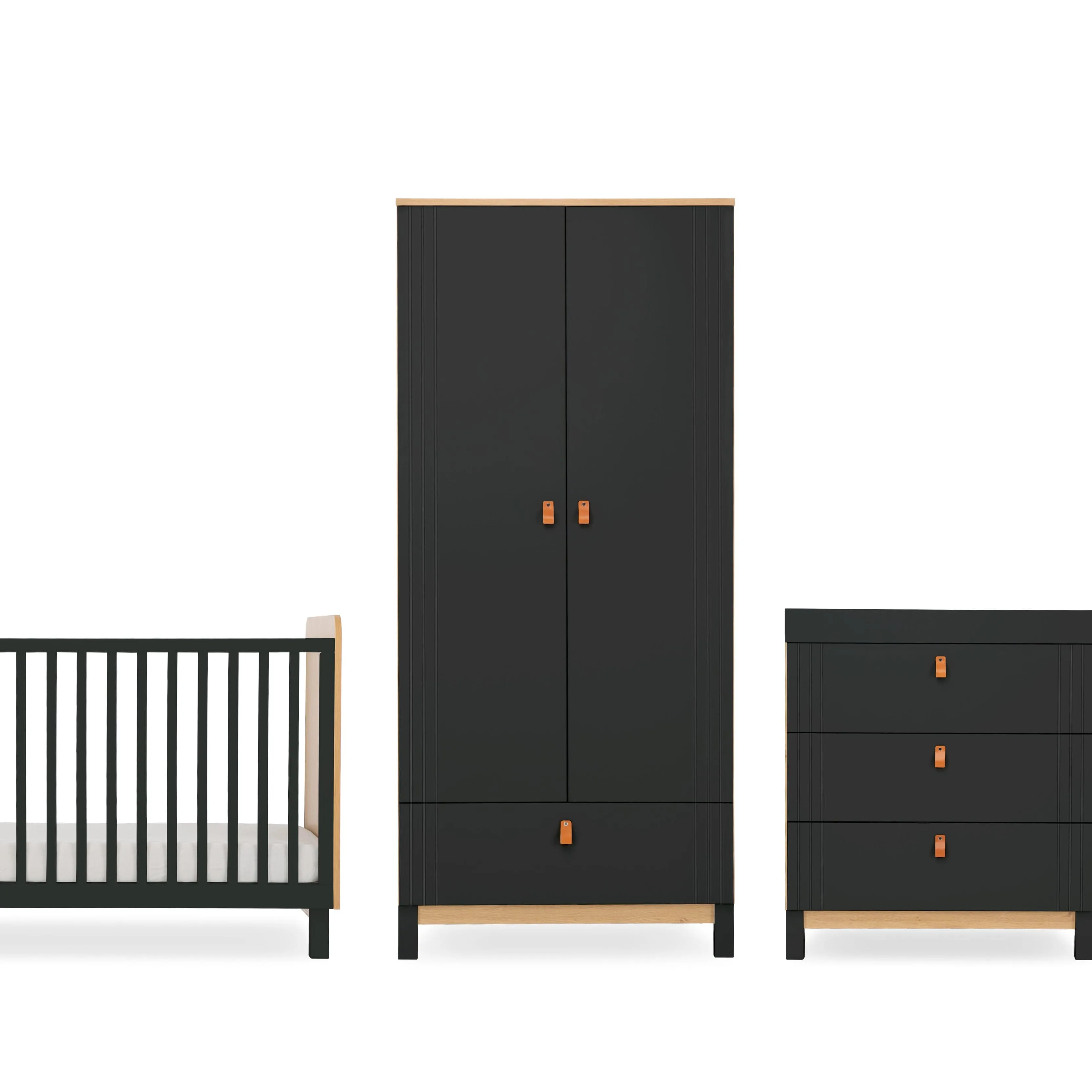 CuddleCo Rafi 3 Piece Room Set in Oak & Black