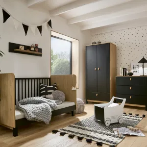 CuddleCo Rafi 3 Piece Room Set in Oak & Black