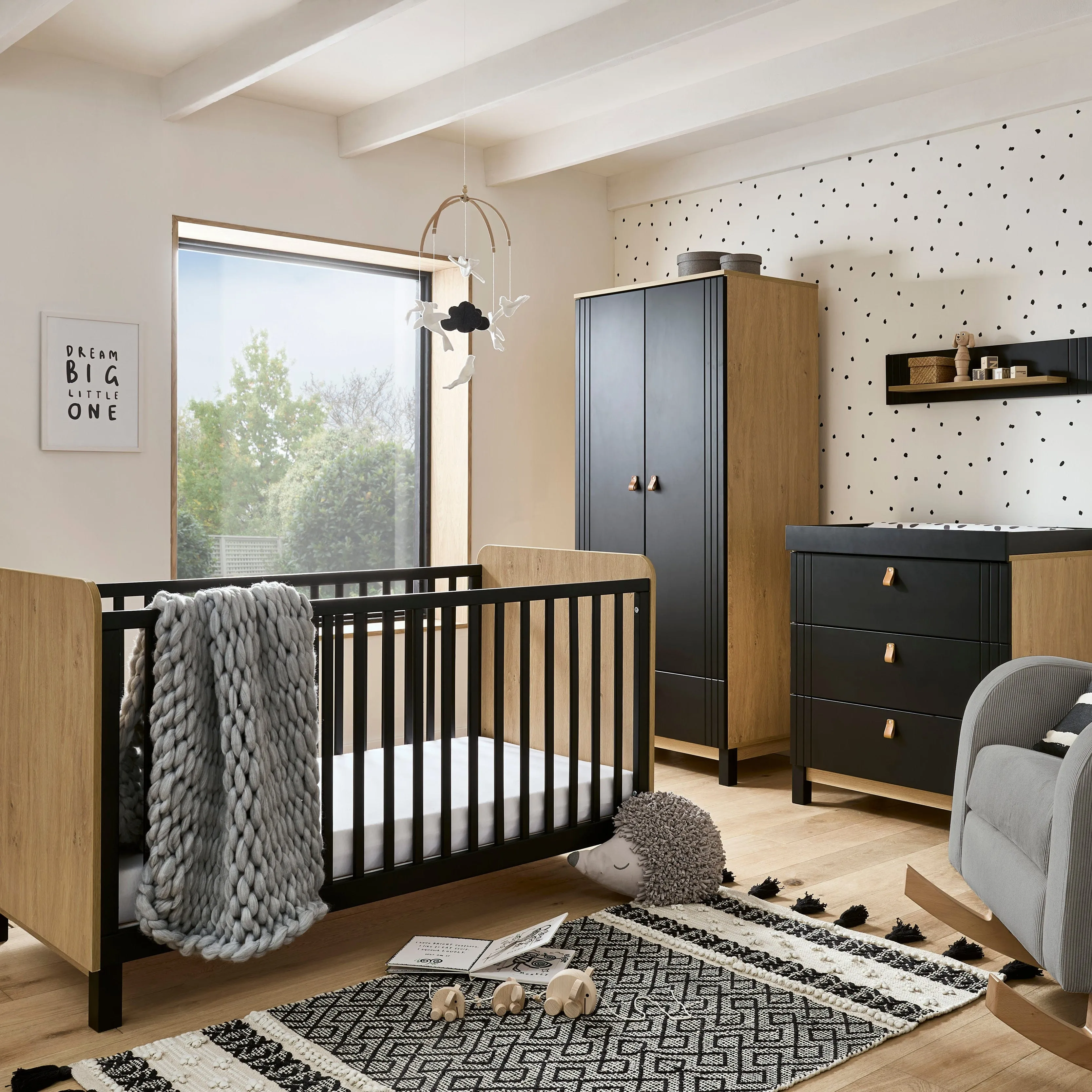 CuddleCo Rafi 4 Piece Room Set in Oak & Black