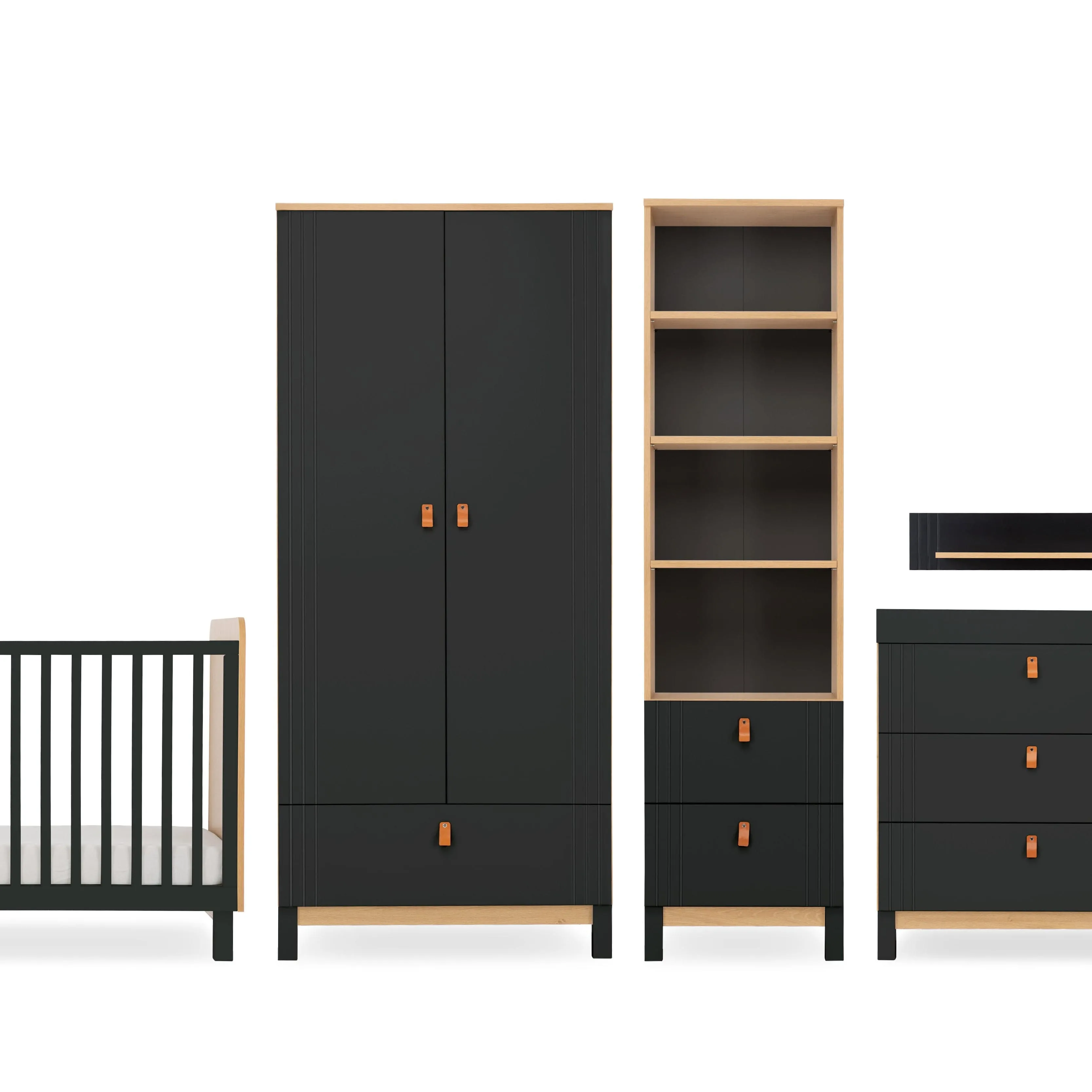 CuddleCo Rafi 5 Piece Room Set in Oak & Black