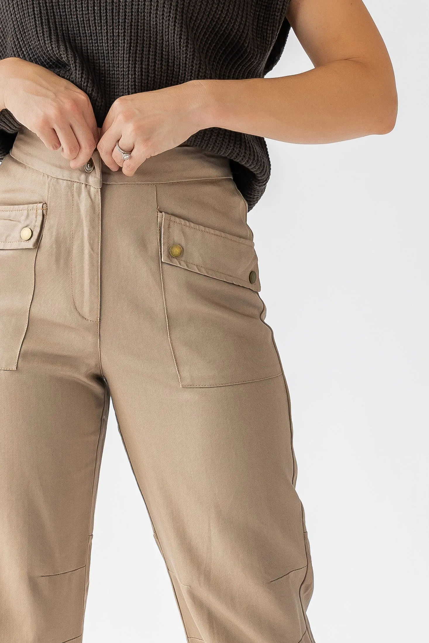 Dane Taupe Coated Cargo Pants - Final Sale