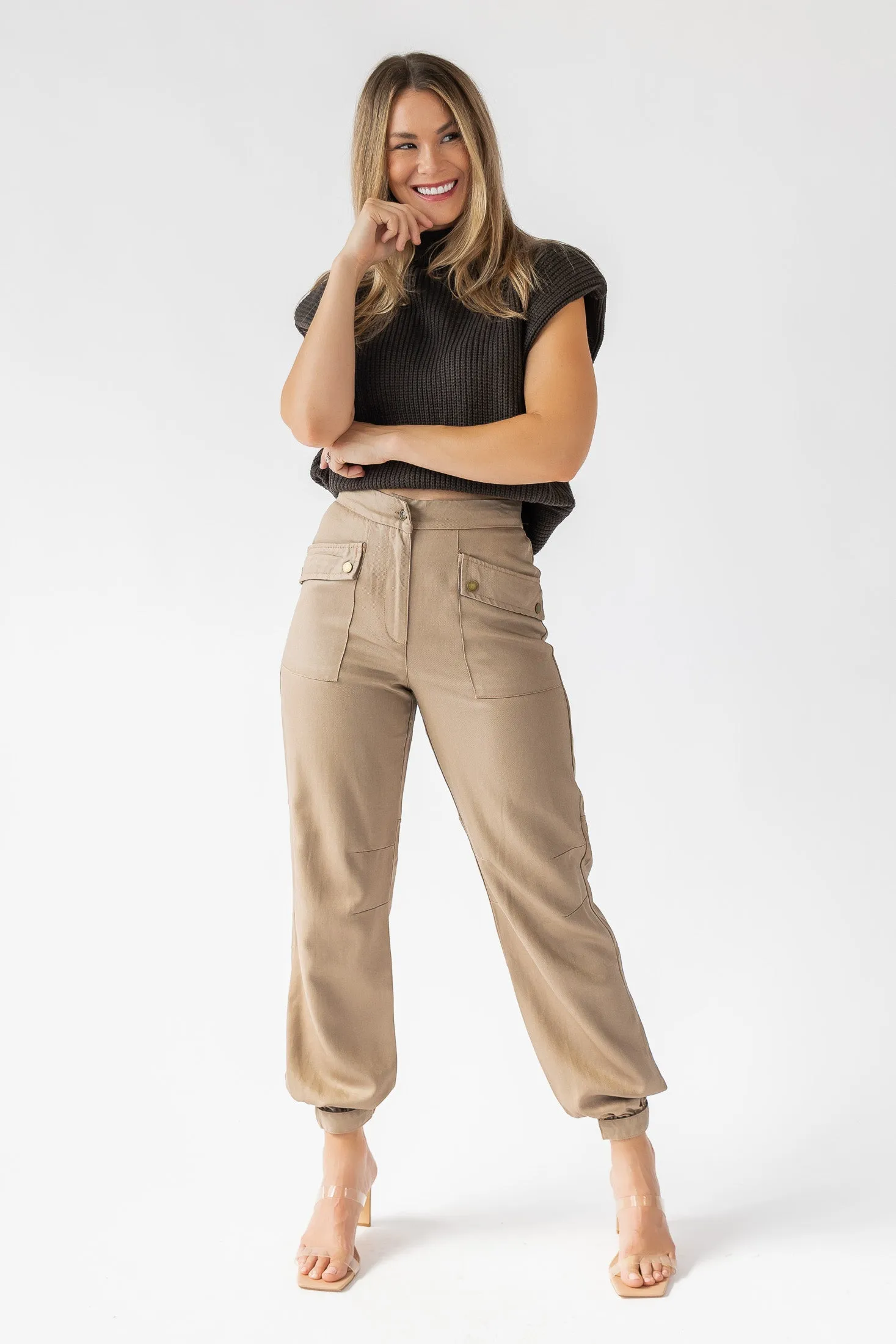 Dane Taupe Coated Cargo Pants - Final Sale