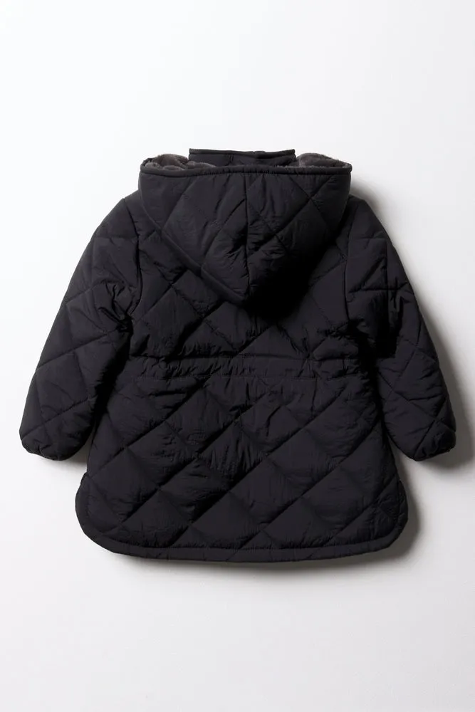 Diamond Quilted Coat Black