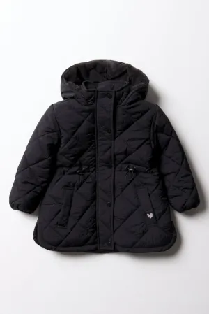 Diamond Quilted Coat Black