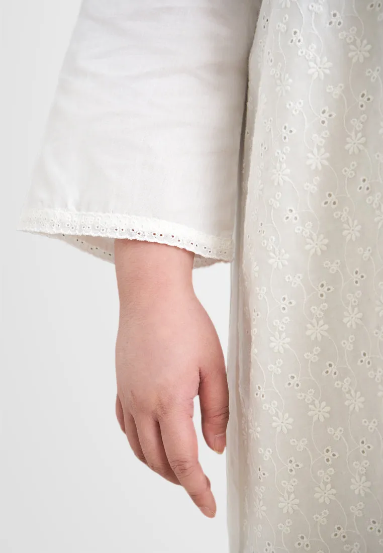 Eiliyah Raya Eyelet Collection Long Kurung Top - White