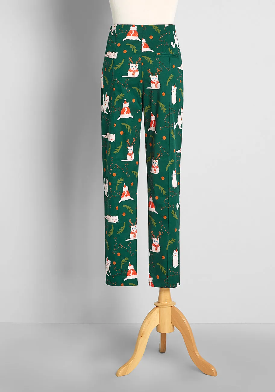 Festively Frocked Felines Pants