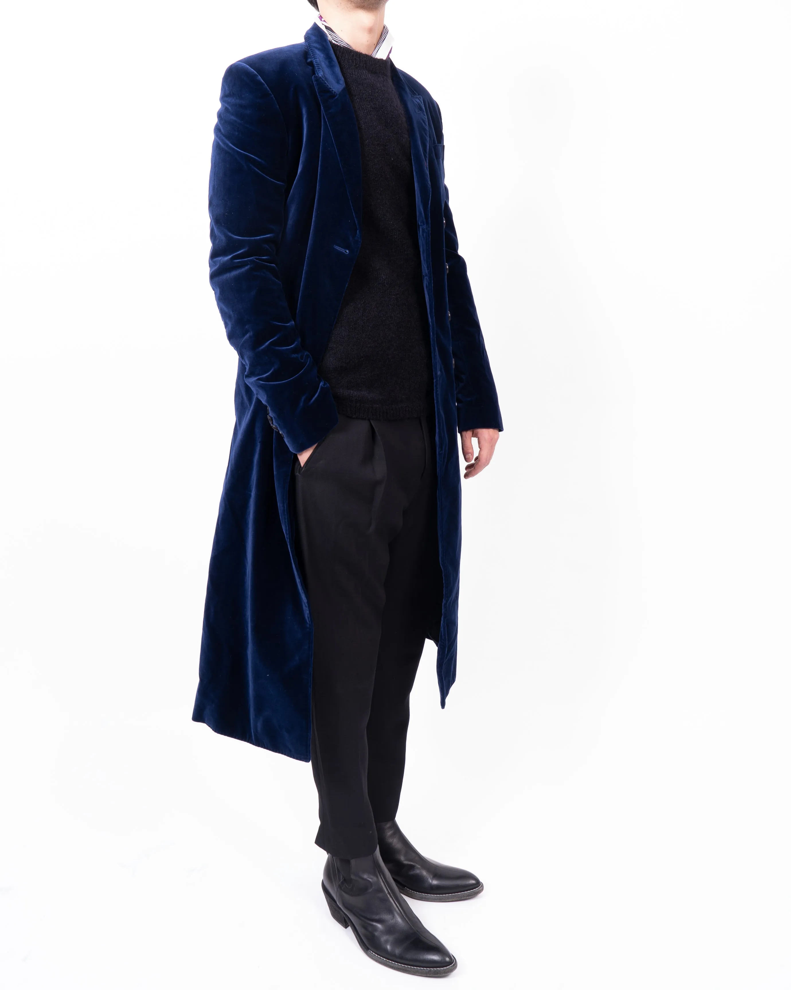 FW20 Classic Double Breasted Coat in Blue Velvet