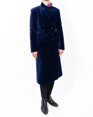 FW20 Classic Double Breasted Coat in Blue Velvet