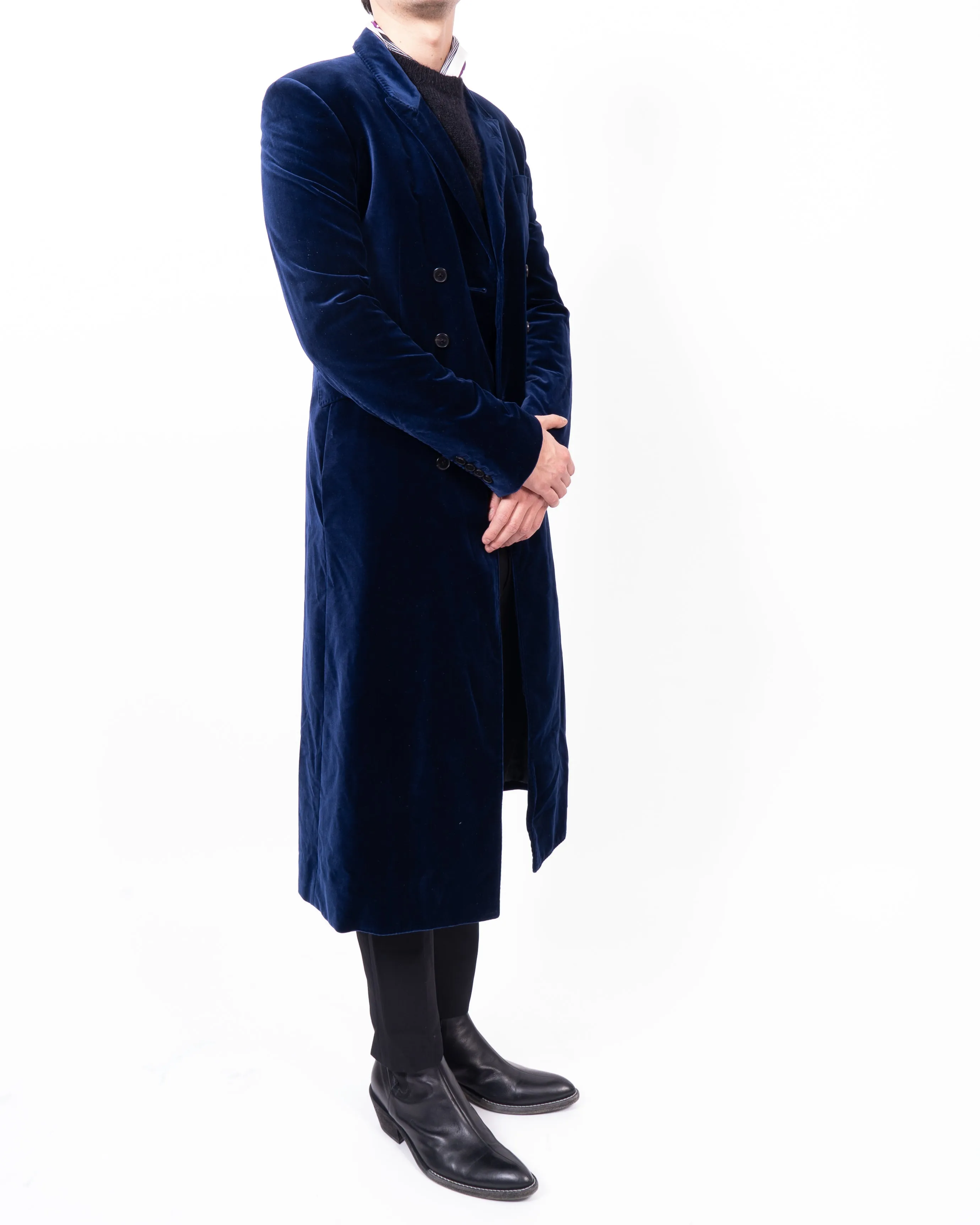 FW20 Classic Double Breasted Coat in Blue Velvet