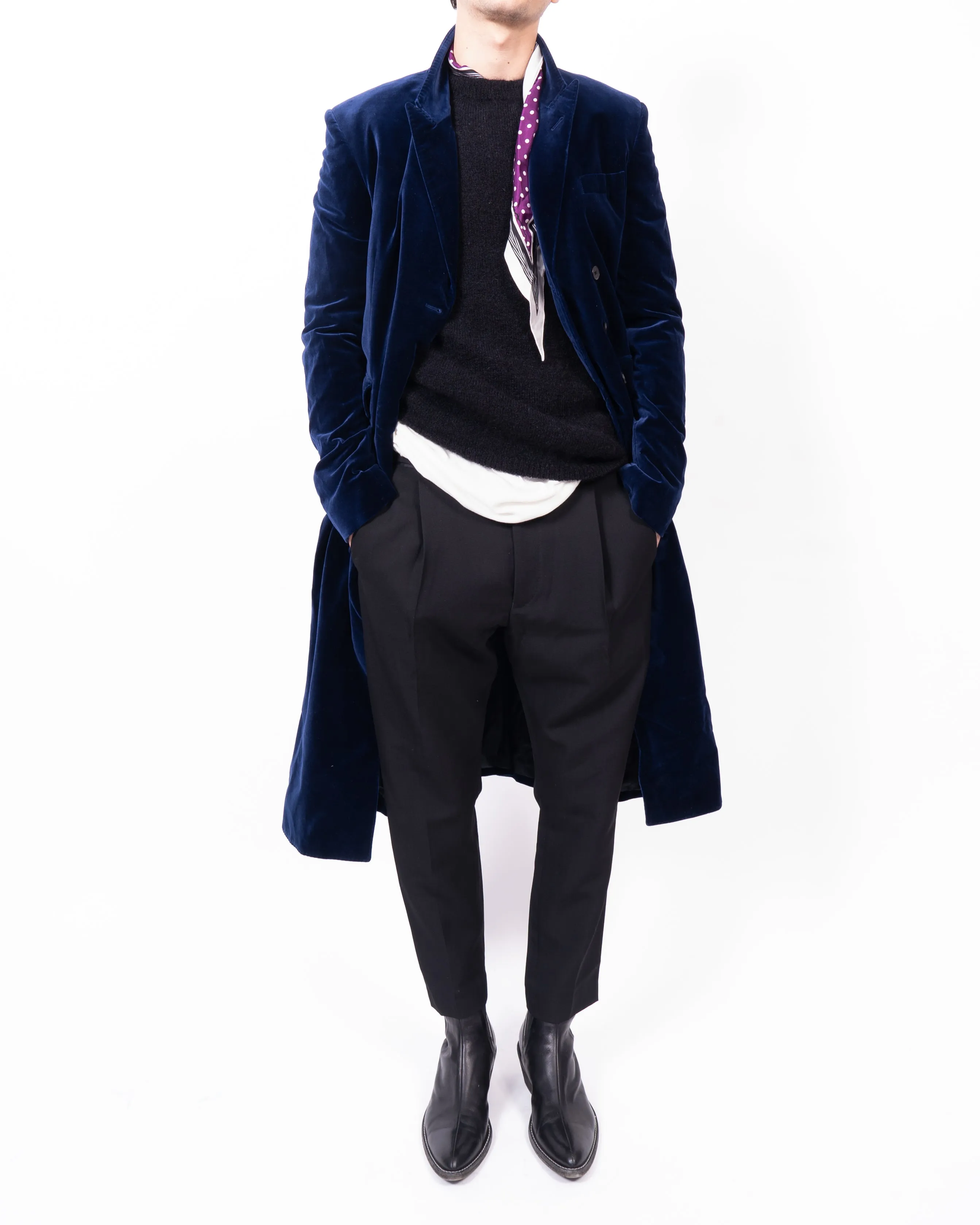 FW20 Classic Double Breasted Coat in Blue Velvet